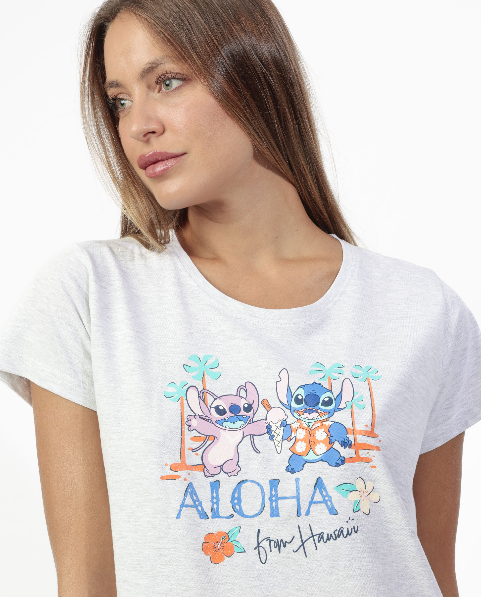 Pijama corto de mujer de punto de algodón detalles en relieve - Disney - Gris Gris-3