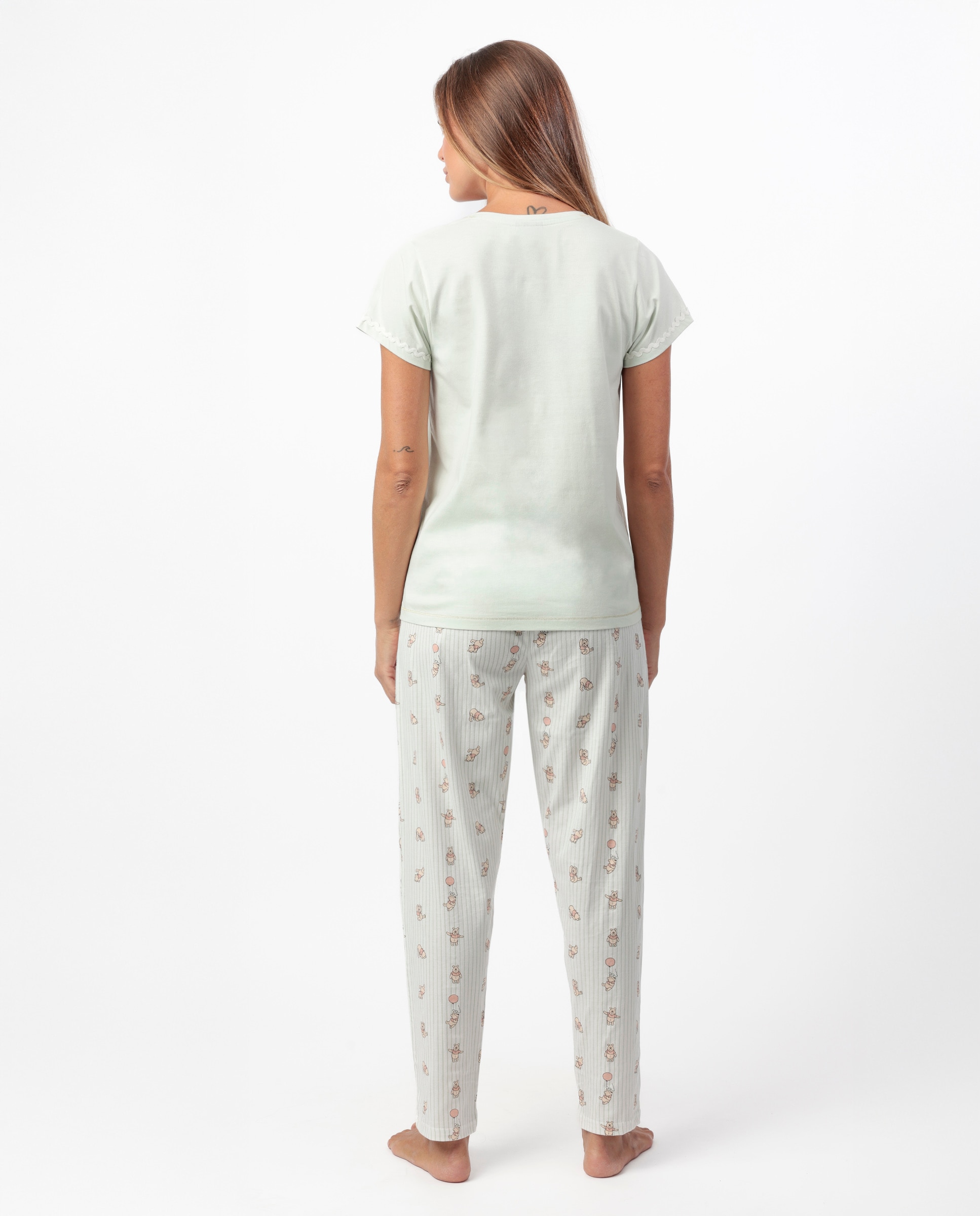 Pijama largo premamá de punto de algodón en color verde - Disney - Blanco / Verde Blanco / Verde-2