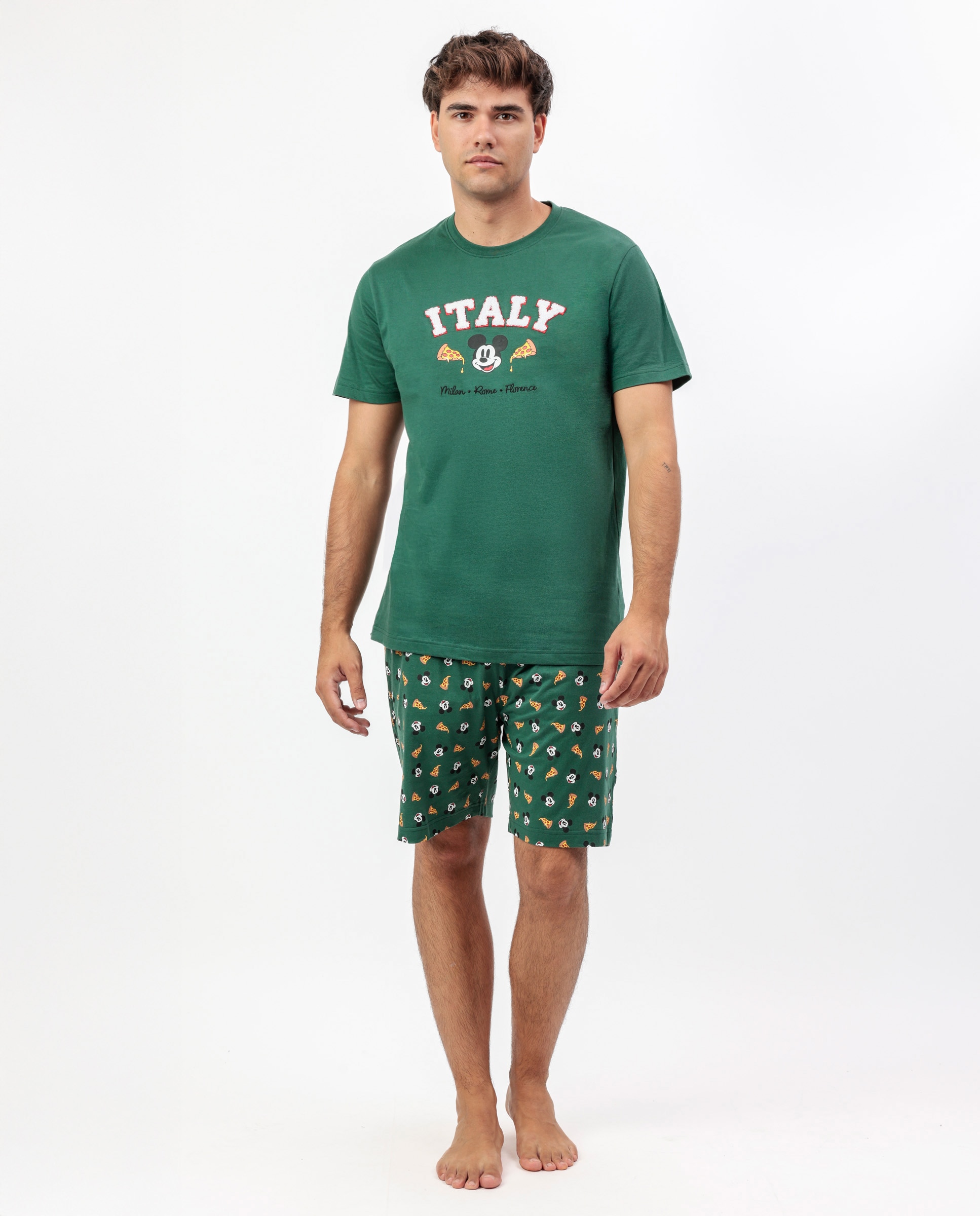 Imagen 0 de Pijama corto de hombre de punto de color verde Verde