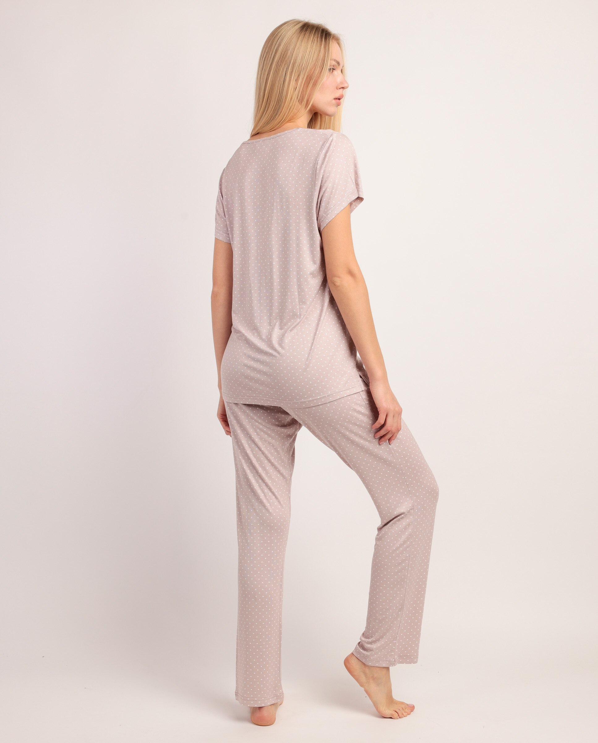 Pijama de mujer de punto viscosa con detalles de puntilla lencera - Admas - Piedra Piedra-3