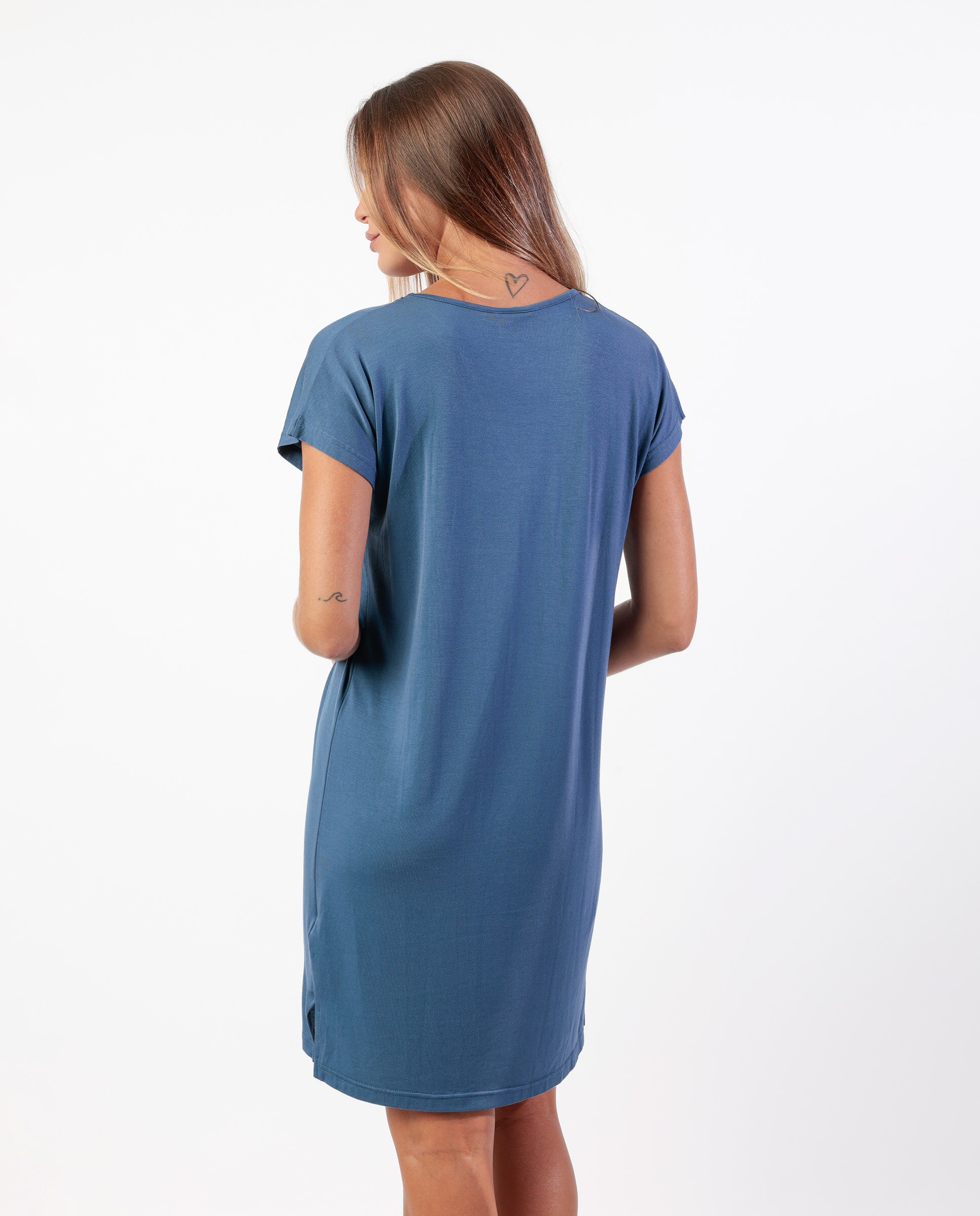 Camisón corto de mujer de punto modal con detalles de puntilla guipur - Admas - Azul Azul-2