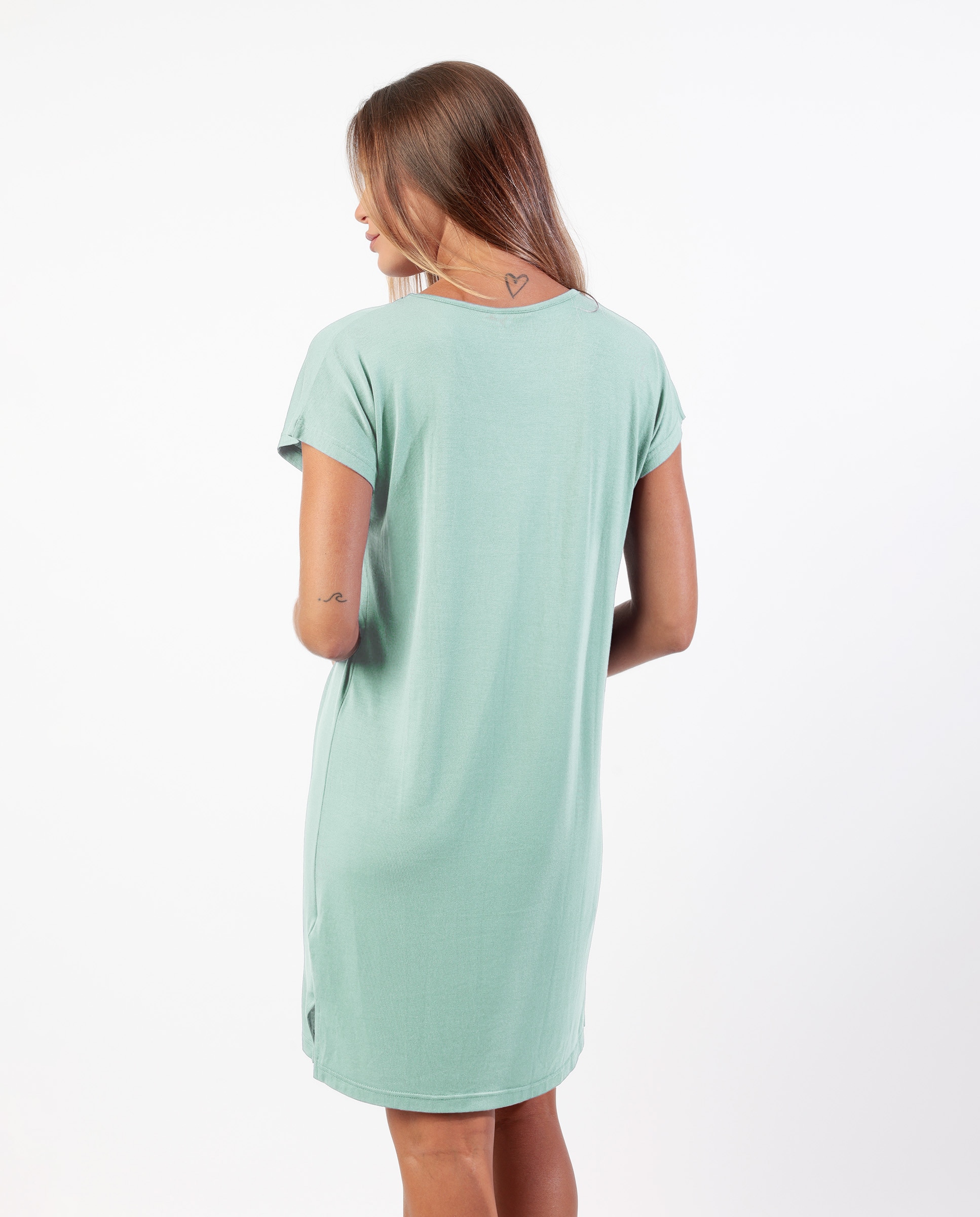 Camisón corto de mujer de punto modal con detalles de puntilla guipur - Admas - Verde Verde-2