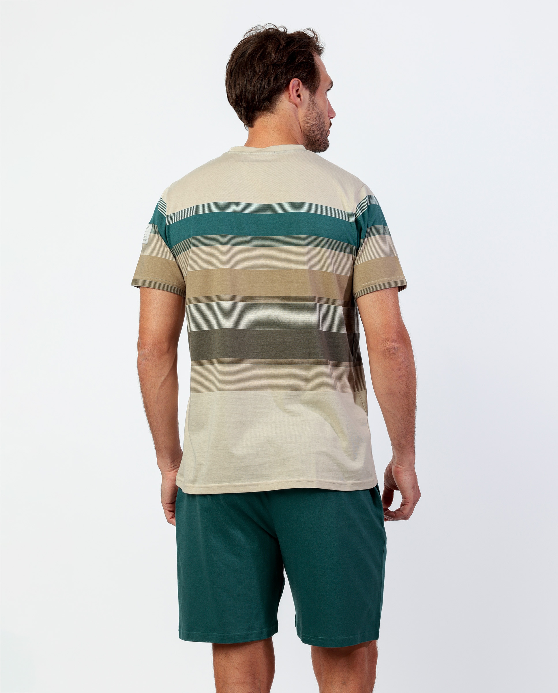 Pijama corto de hombre de punto de raya tejida en color - Admas - Camel Camel-2