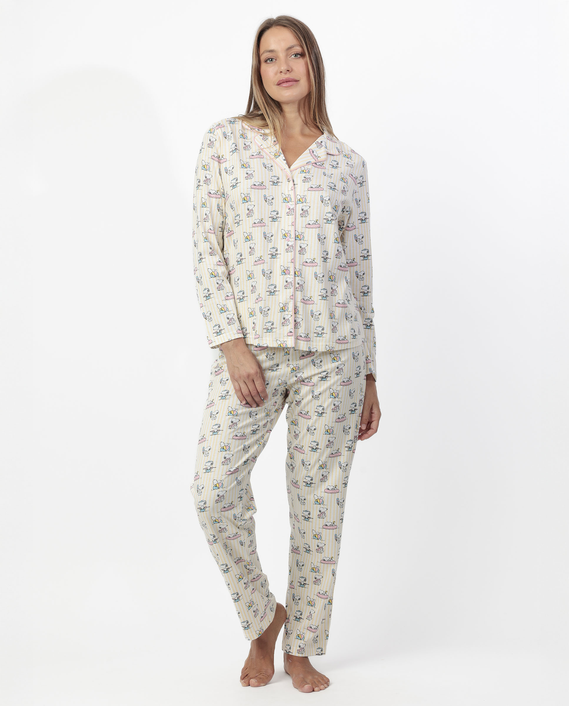 Imagen 0 de Pijama abierto largo de mujer de punto de algodón en color rosa Rosa