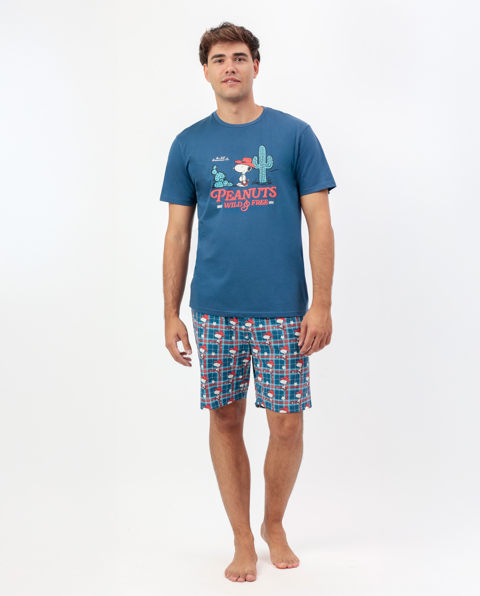 Imagen 0 de Pijama corto de hombre de punto de color azul Azul