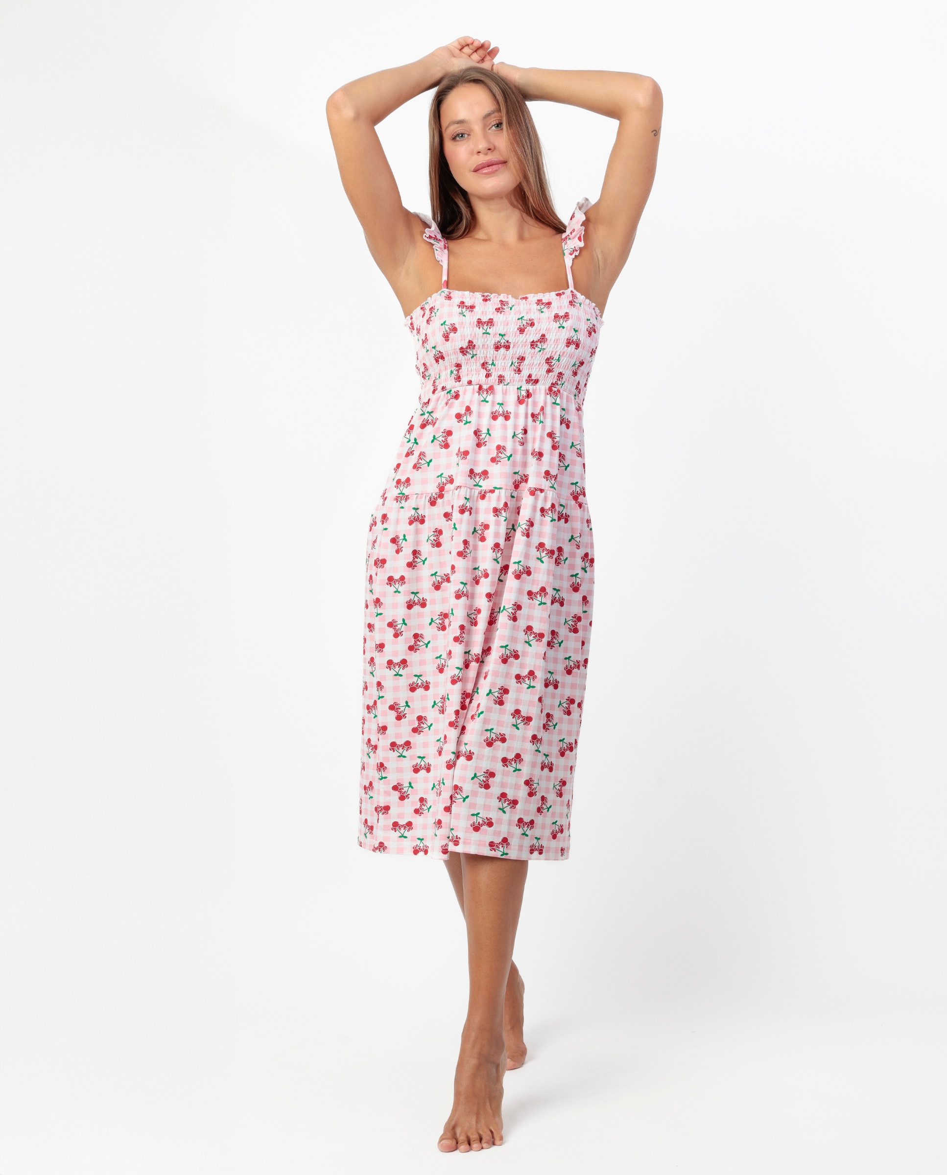 Imagen 0 de Camisón corto de mujer de punto de algodón con detalles bordados Rosa
