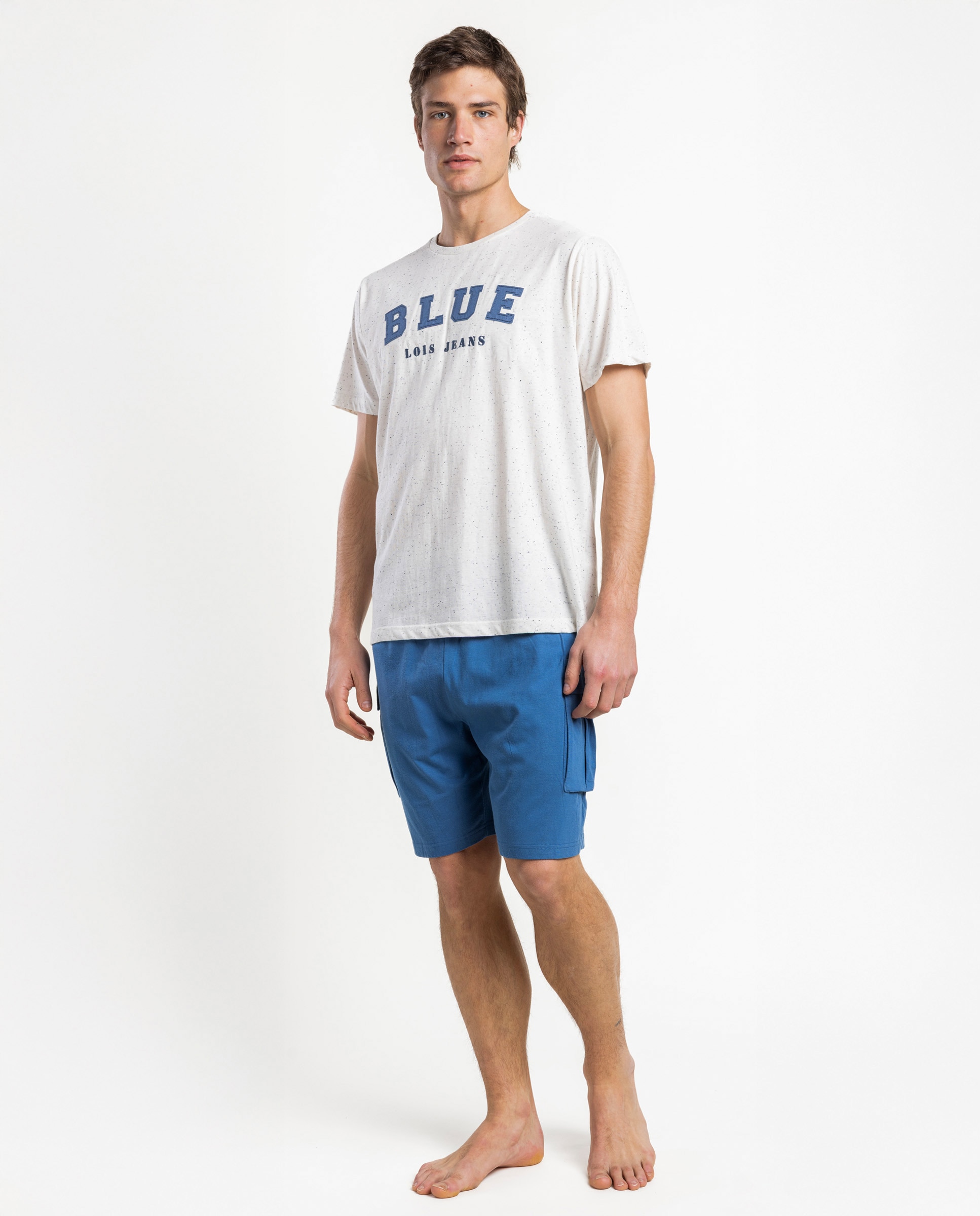 Imagen 0 de Pijama corto de hombre de punto de color azul Azul / Blanco