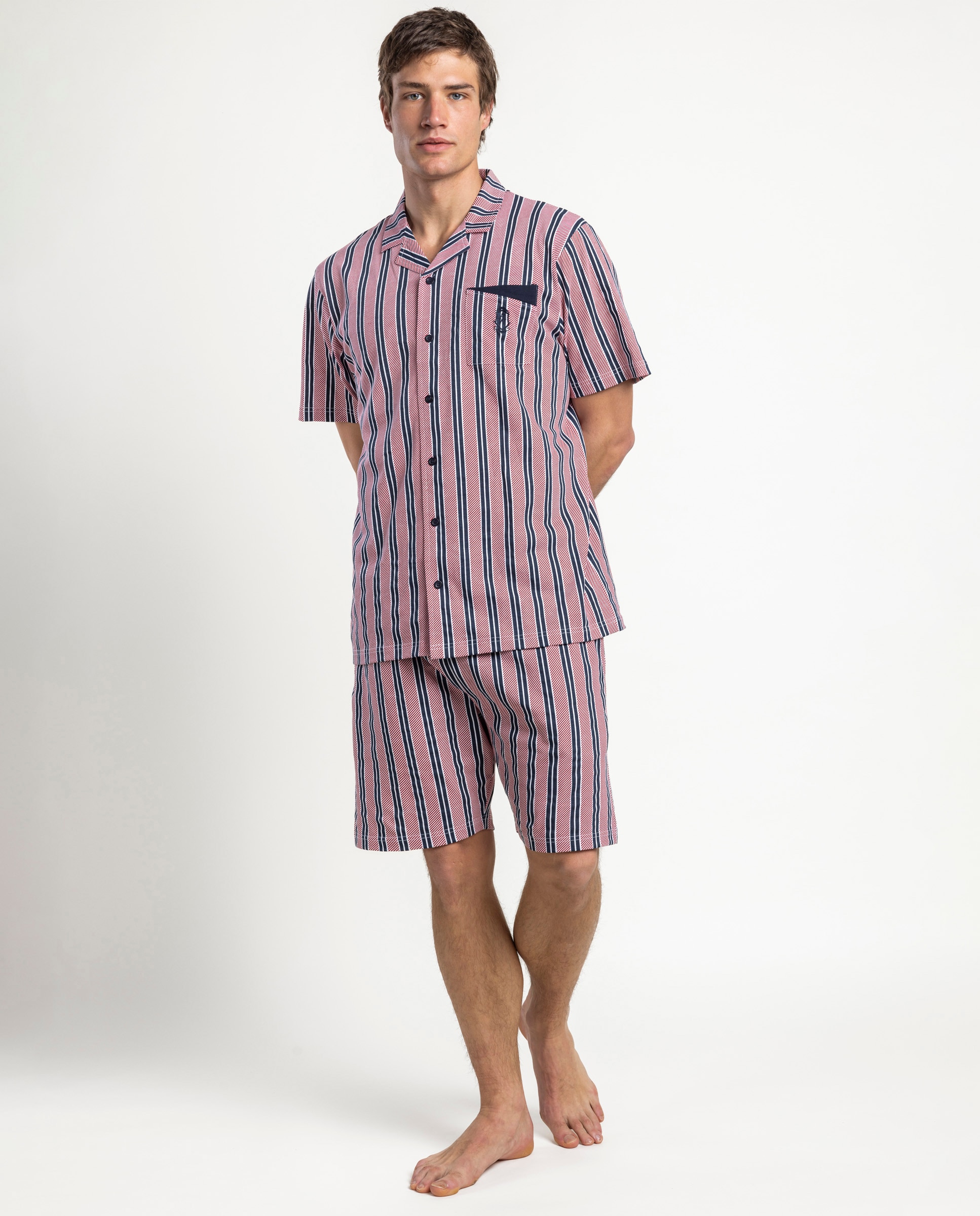 Imagen 0 de Pijama abierto corto de hombre de punto de color rojo Rojo