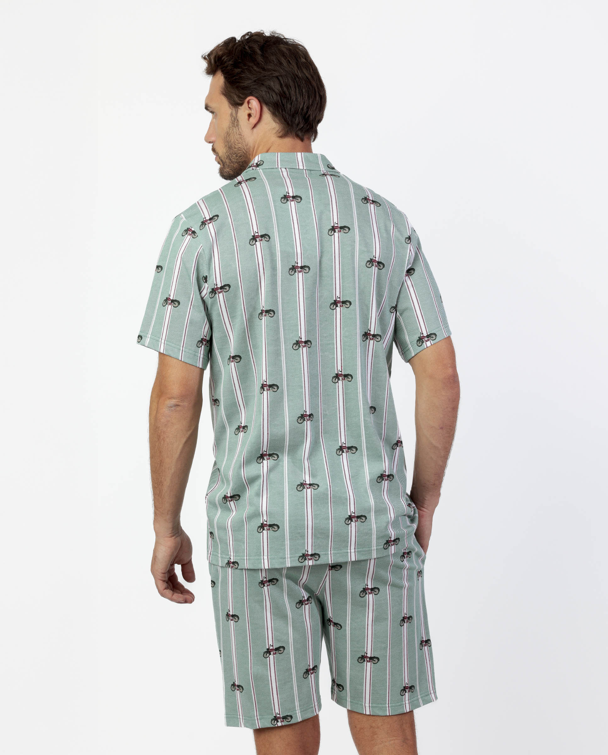 Pijama abierto corto de hombre de punto de color - Admas - Verde Verde-2