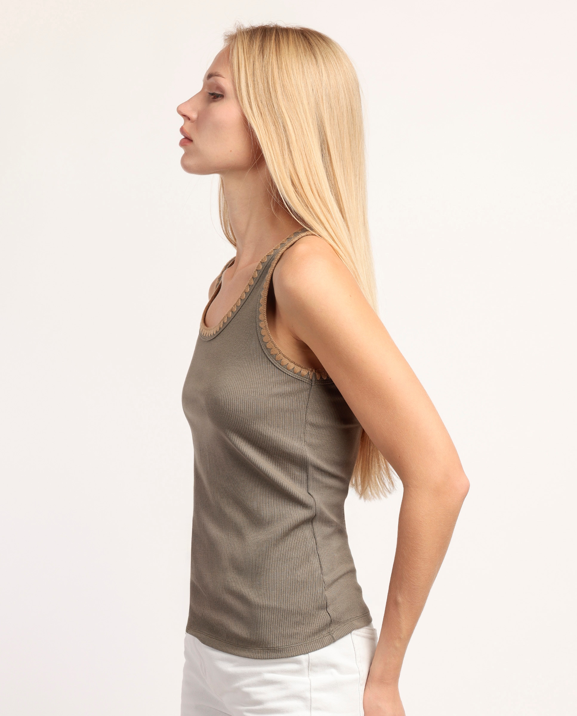 Imagen 2 de Camiseta interior de mujer sin mangas de punto de viscosa - Admas - Kaki Kaki