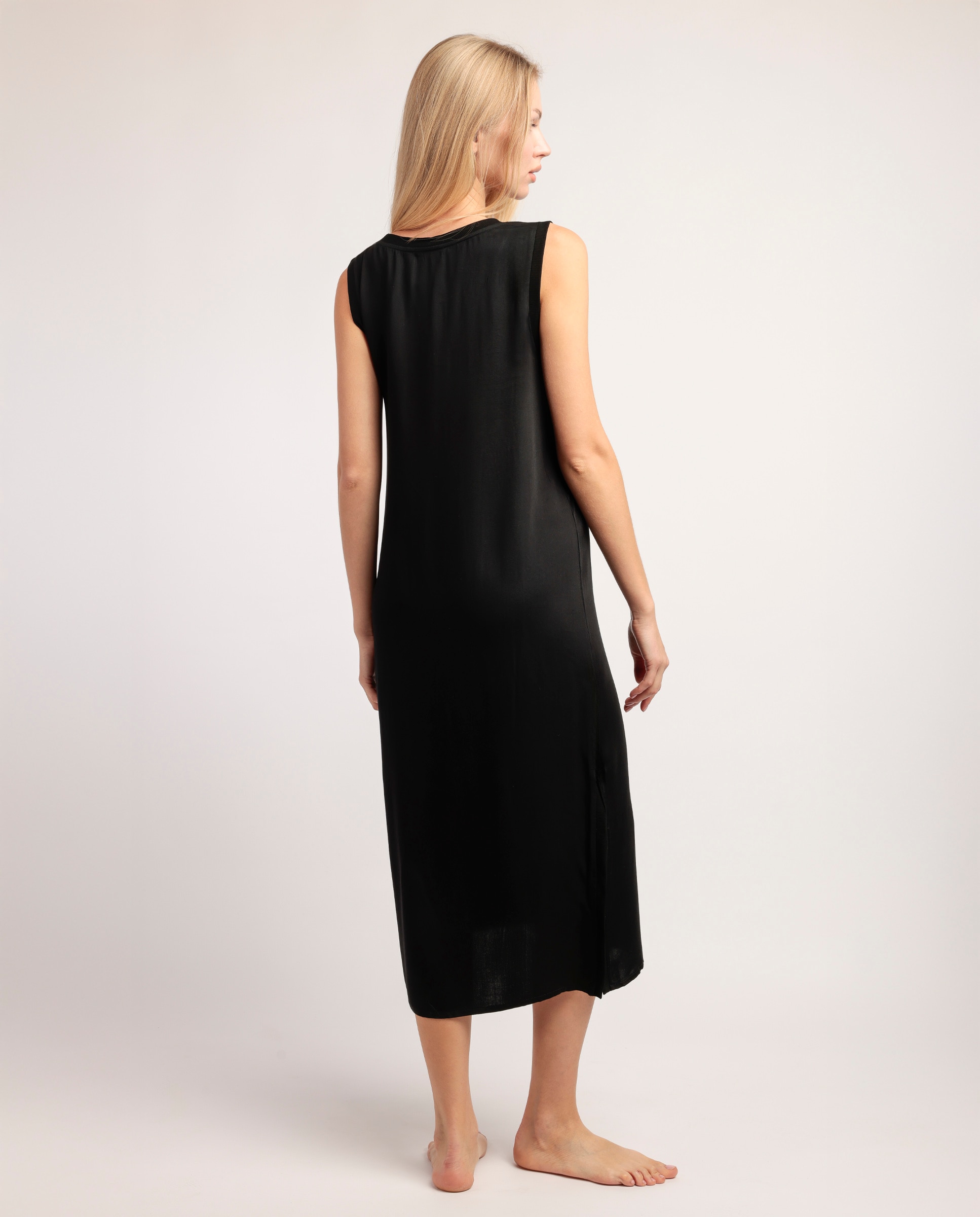 Vestido sin mangas de tela satén largo - Admas - Negro Negro-2