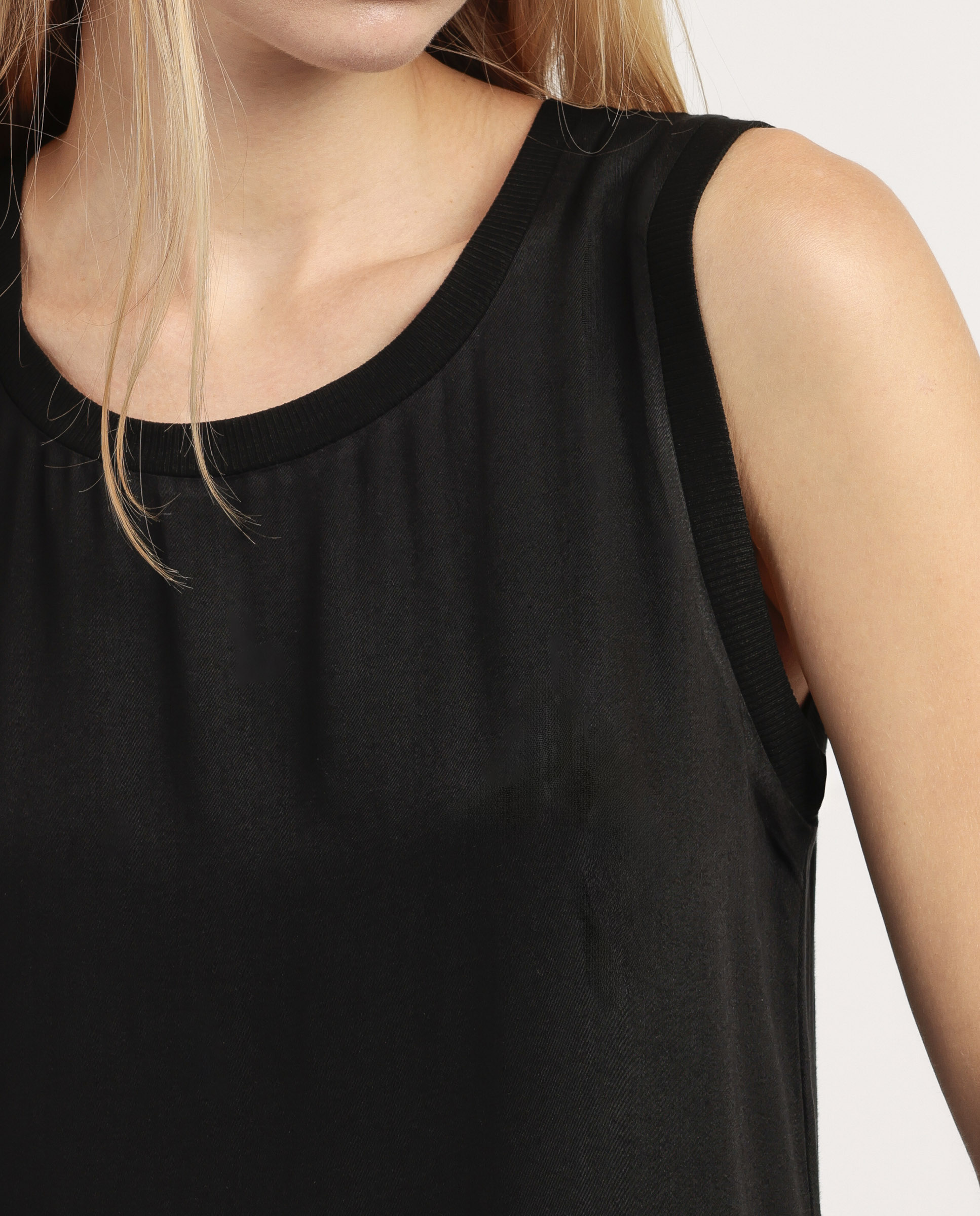 Vestido sin mangas de tela satén largo - Admas - Negro Negro-3
