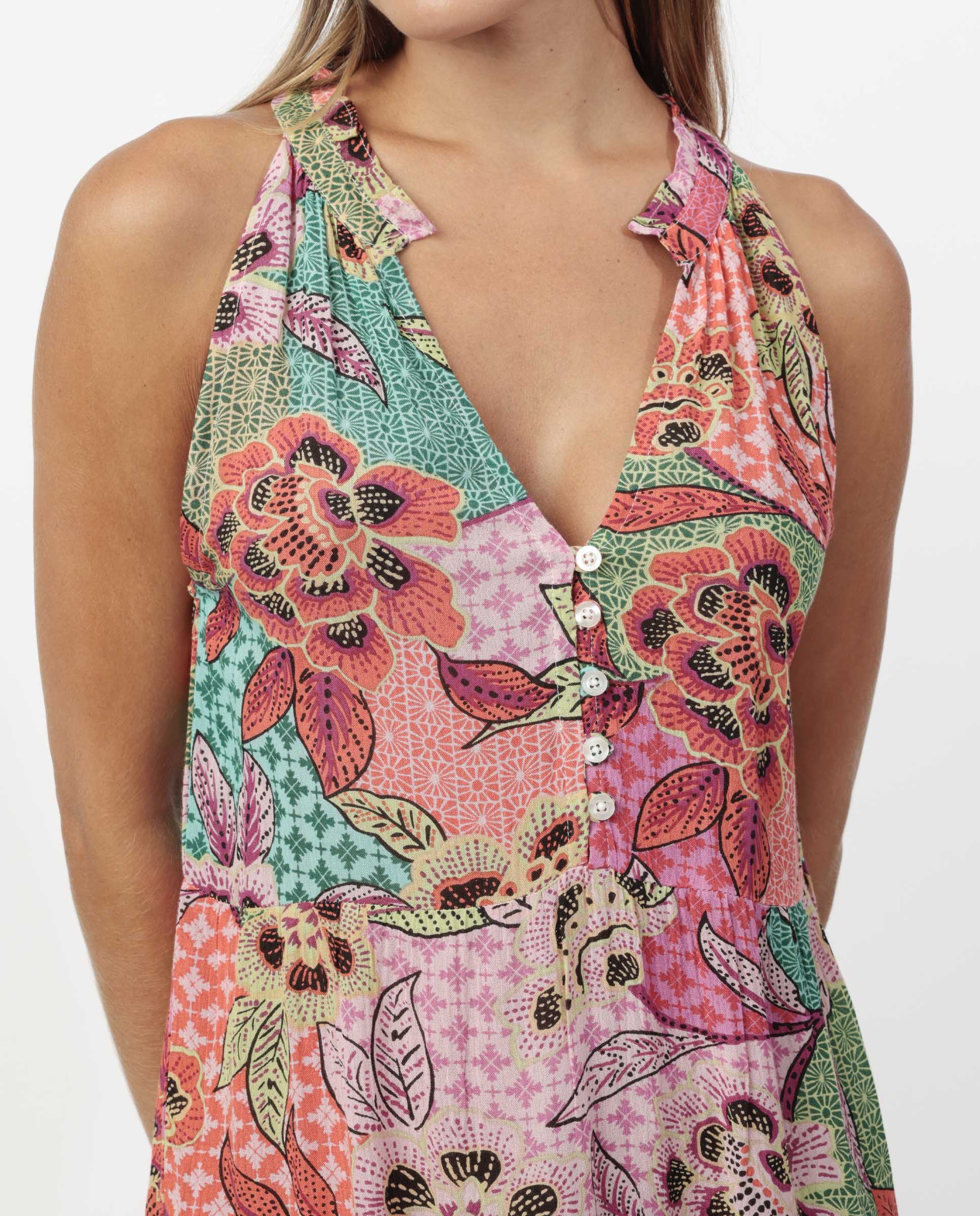 Vestido sin mangas de tela arrugada corto - Admas - Multicolor Multicolor-3
