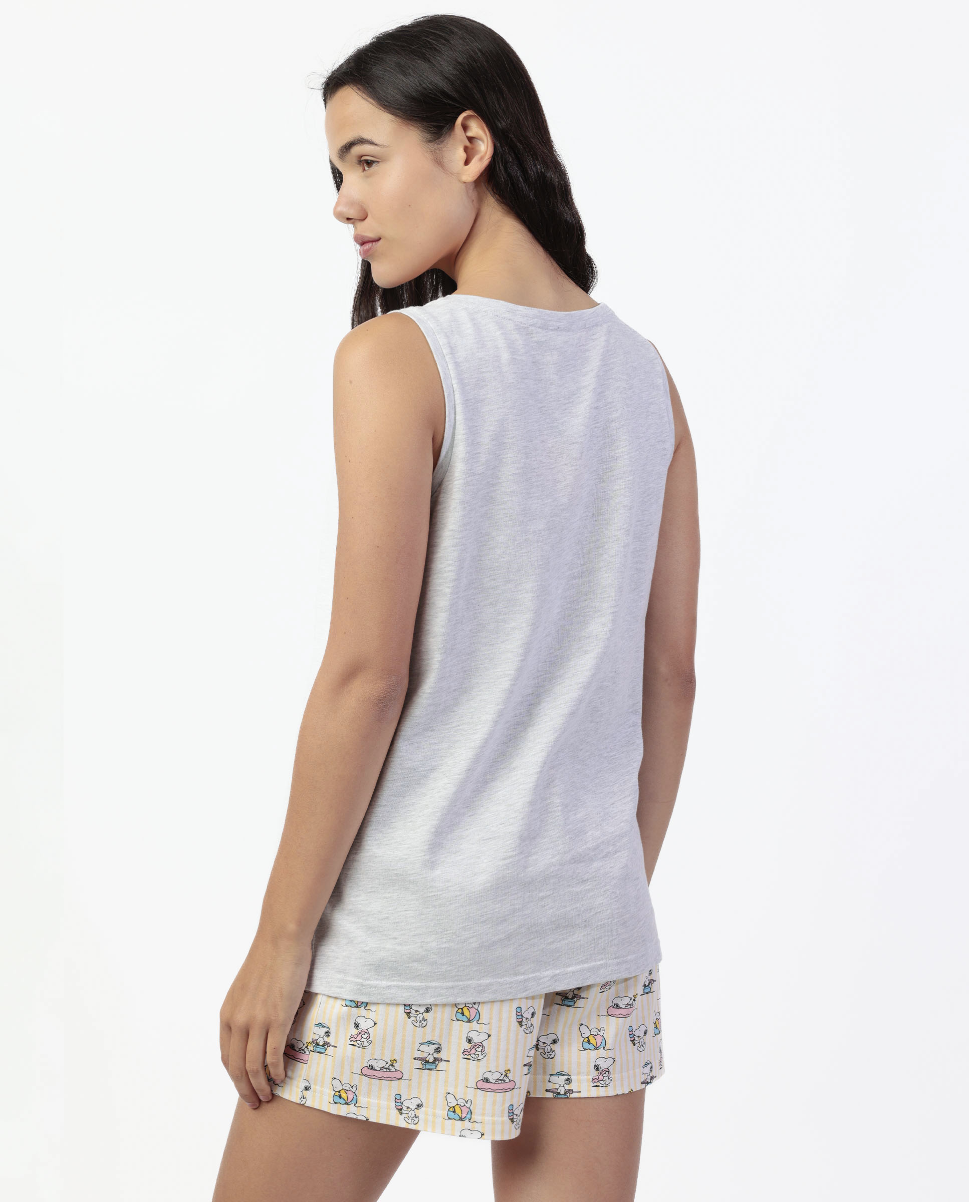 Pijama corto de mujer de punto de algodón con detalles en brillo - Peanuts - Gris Gris-2