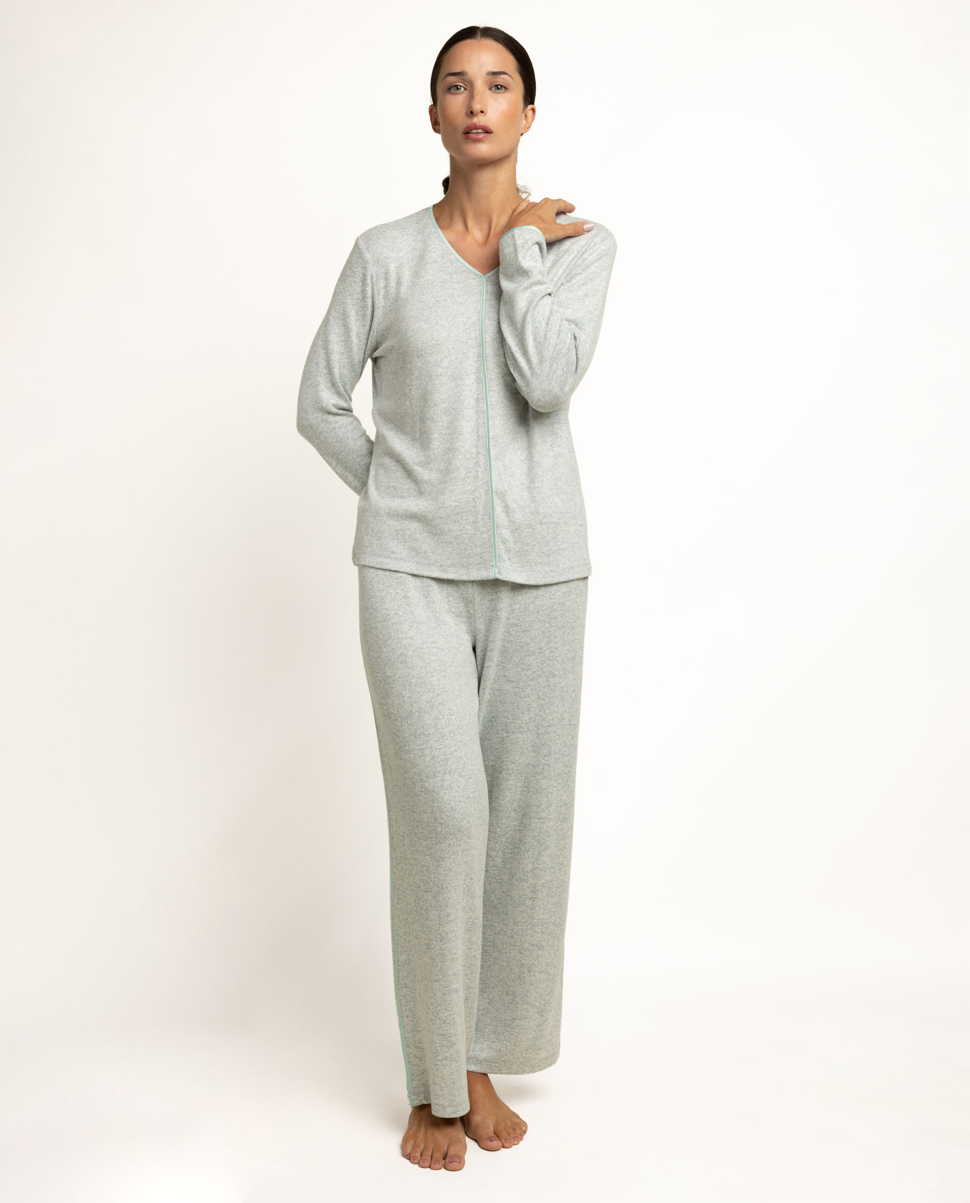 Pijama largo de mujer de tela satén - Admas - Verde Agua Verde Agua-1