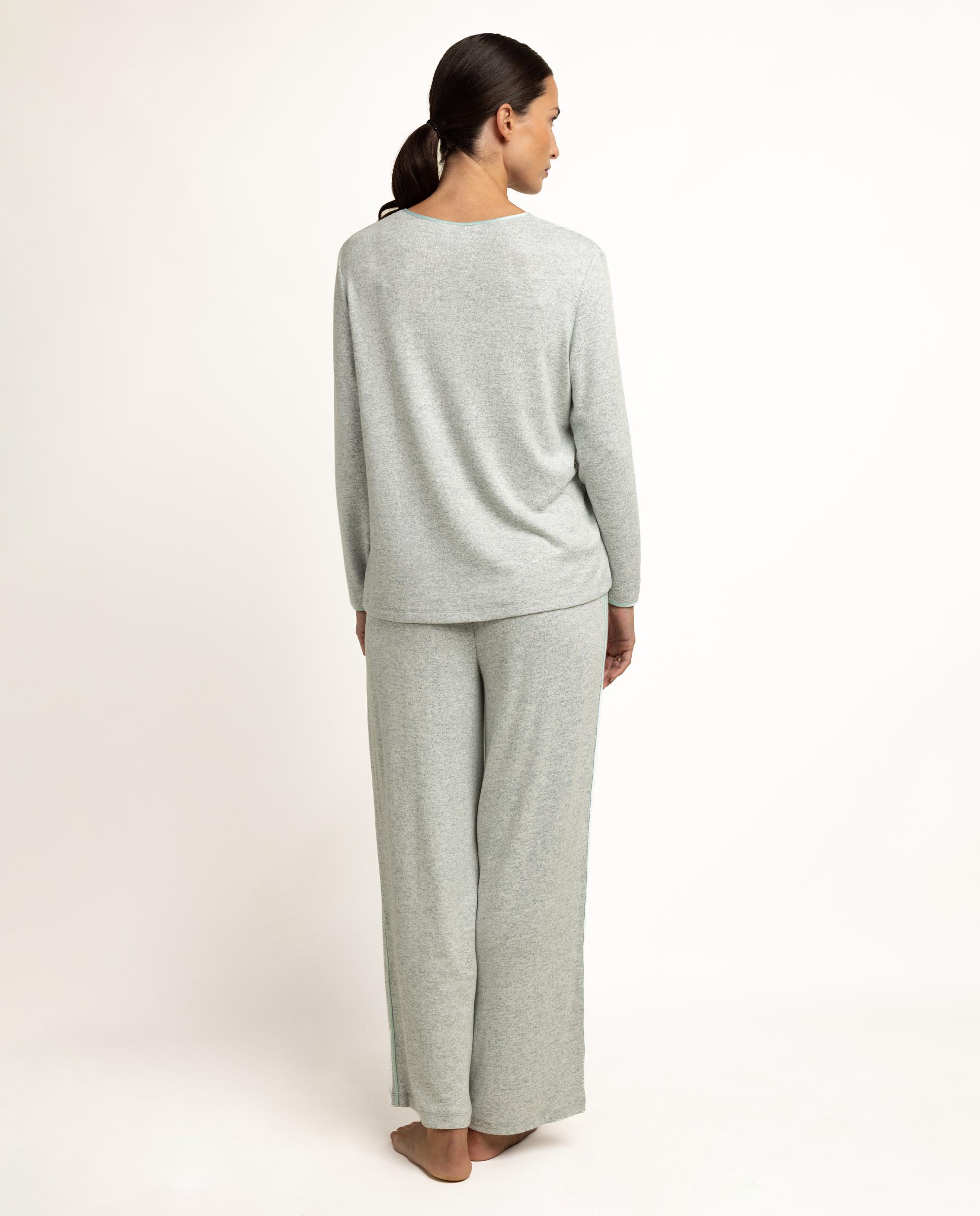 Pijama largo de mujer de tela satén - Admas - Verde Agua Verde Agua-2
