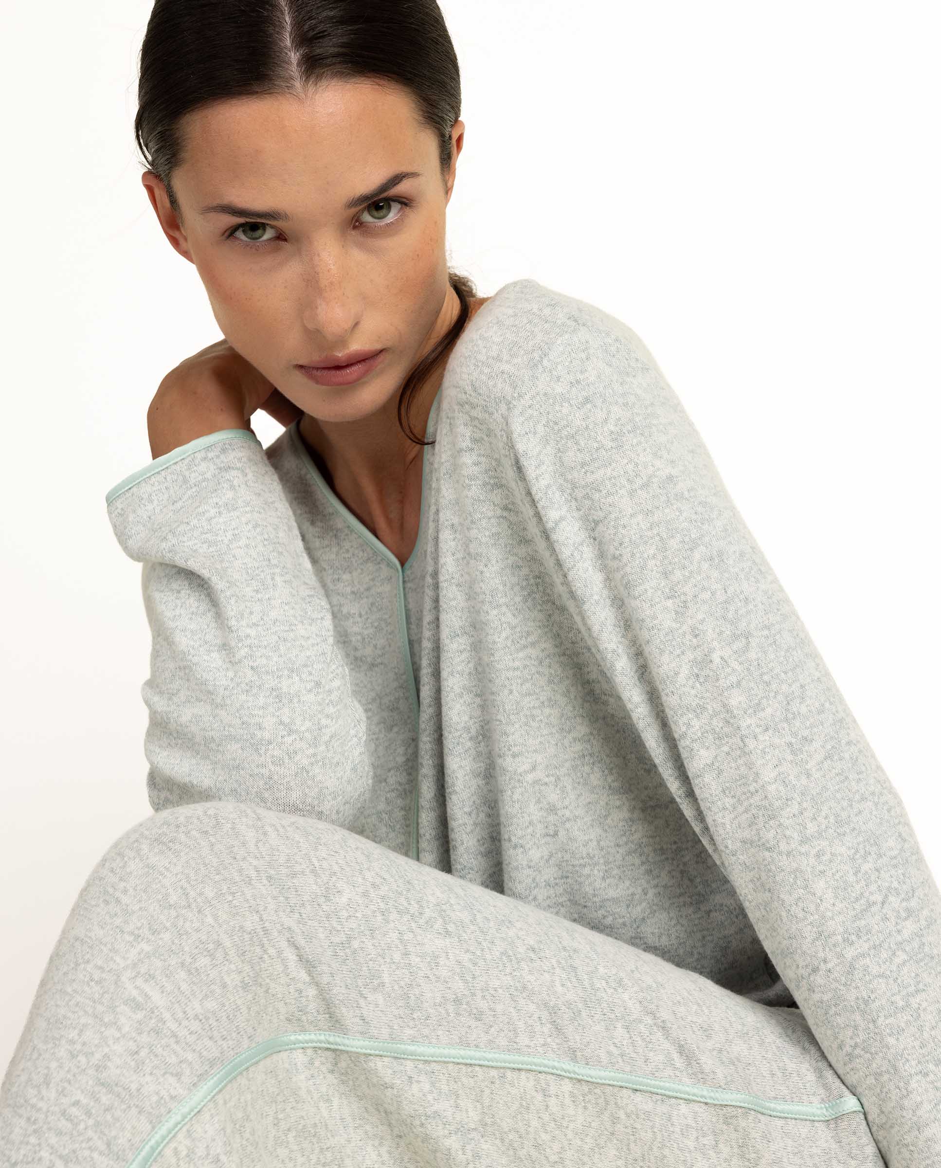 Pijama largo de mujer de tela satén - Admas - Verde Agua Verde Agua-3