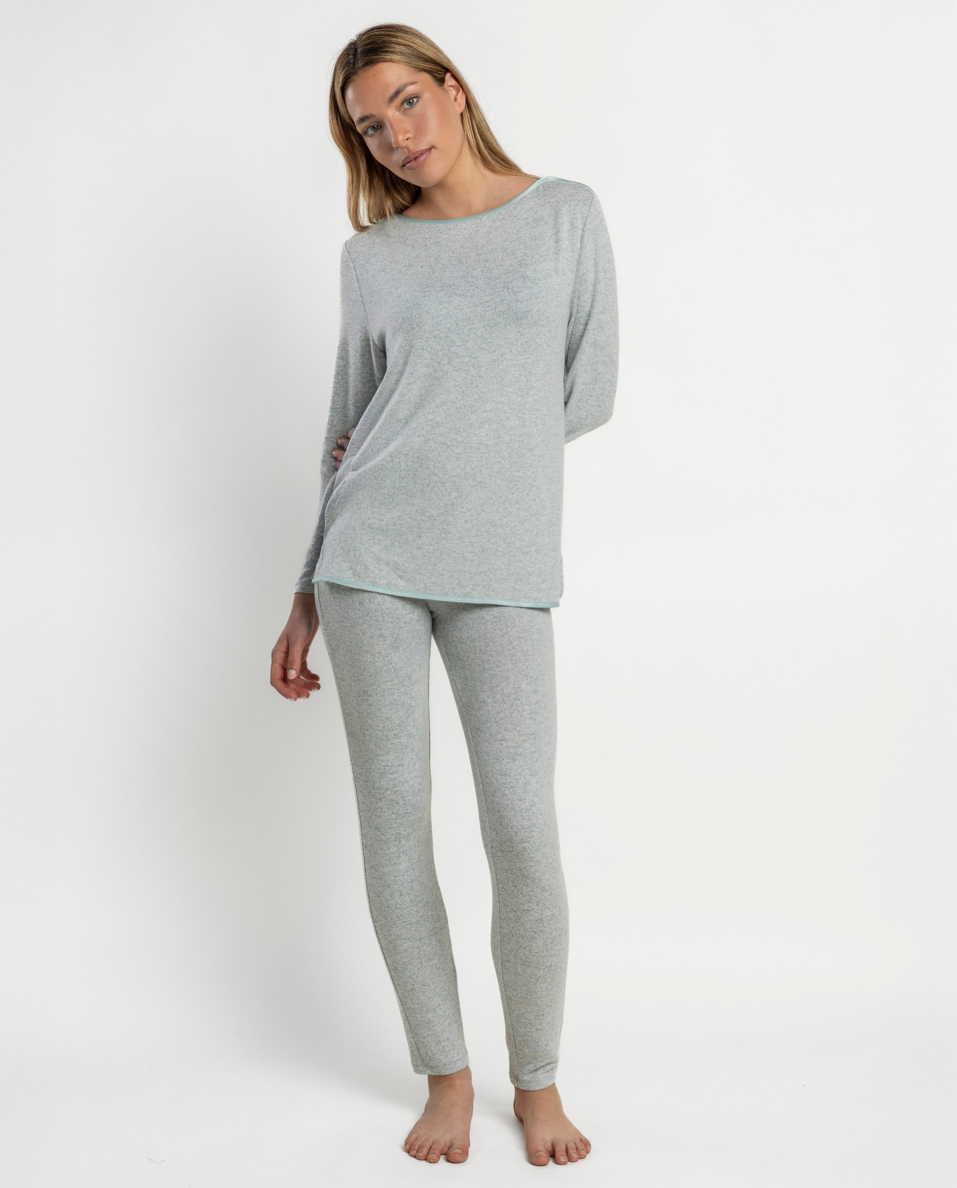 Pijama largo de mujer de tela satén - Admas - Verde Agua Verde Agua-1