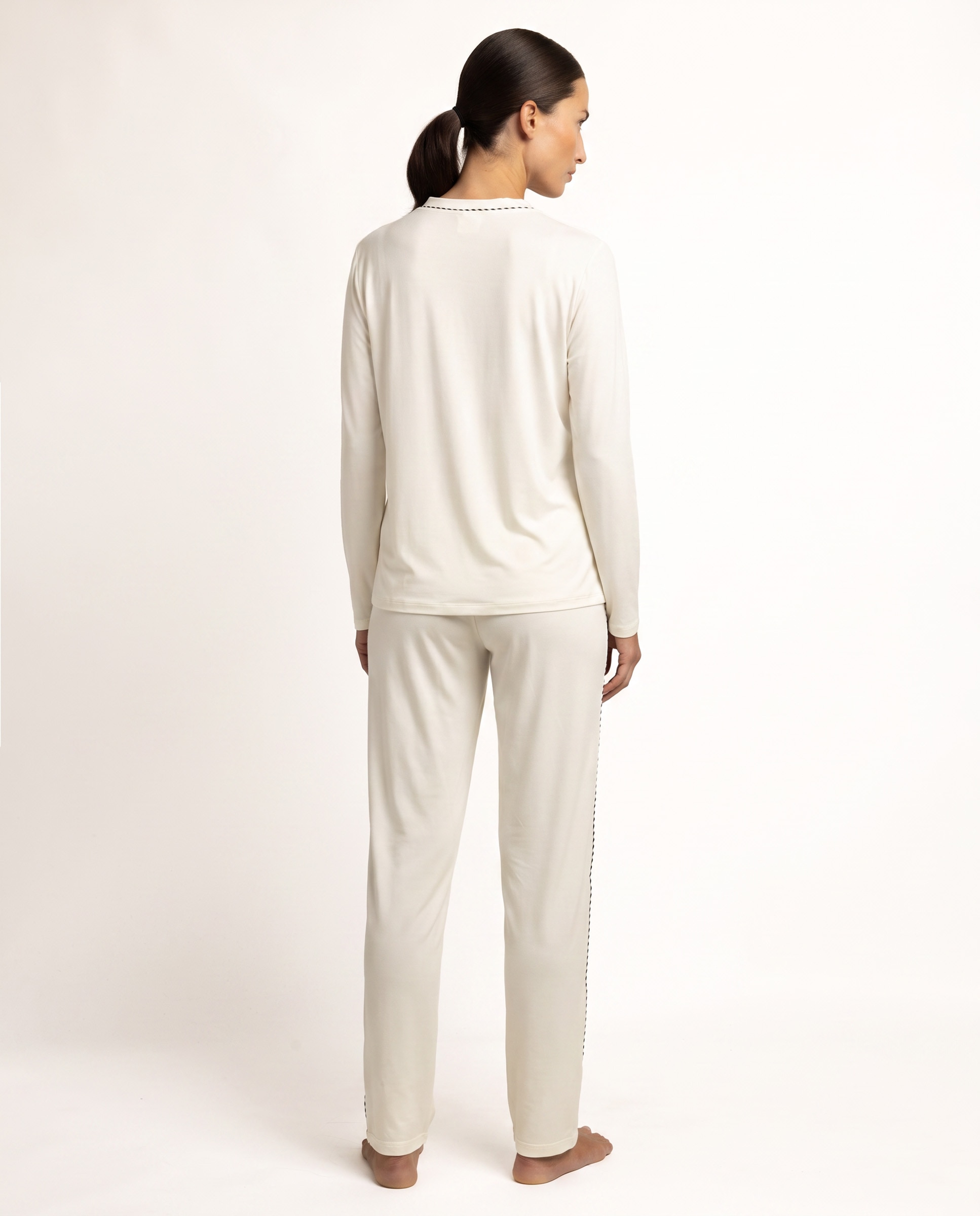 Pijama largo de mujer de punto de microfibra - Admas - Crema Crema-2