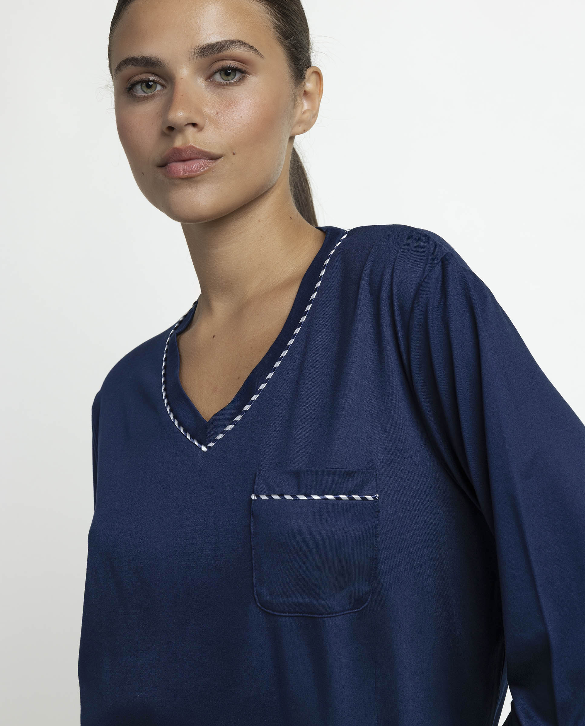 Pijama largo de mujer de punto de microfibra - Admas - Azul marino Azul marino-2