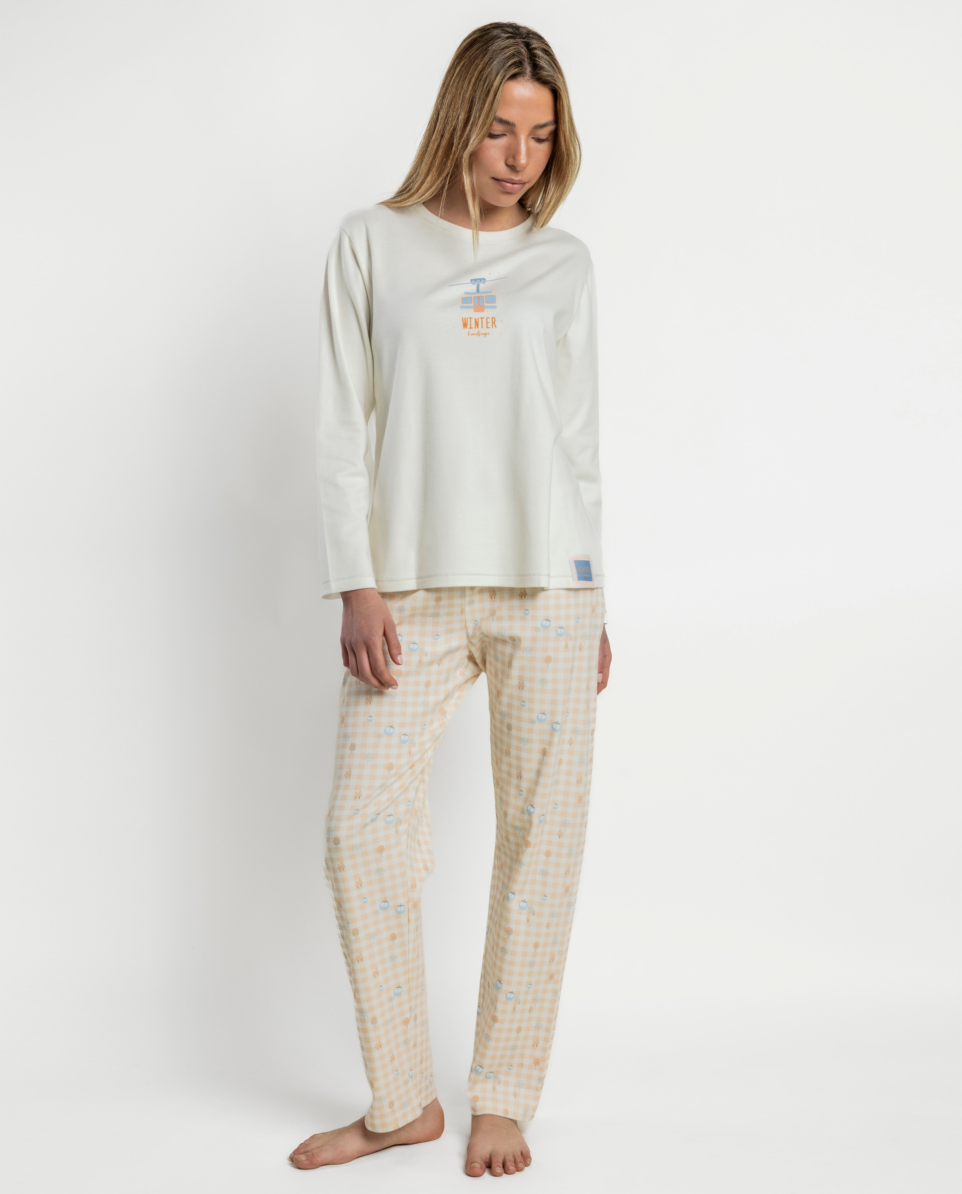 Pijama largo de mujer de punto de algodón - Admas - Crudo Crudo-1
