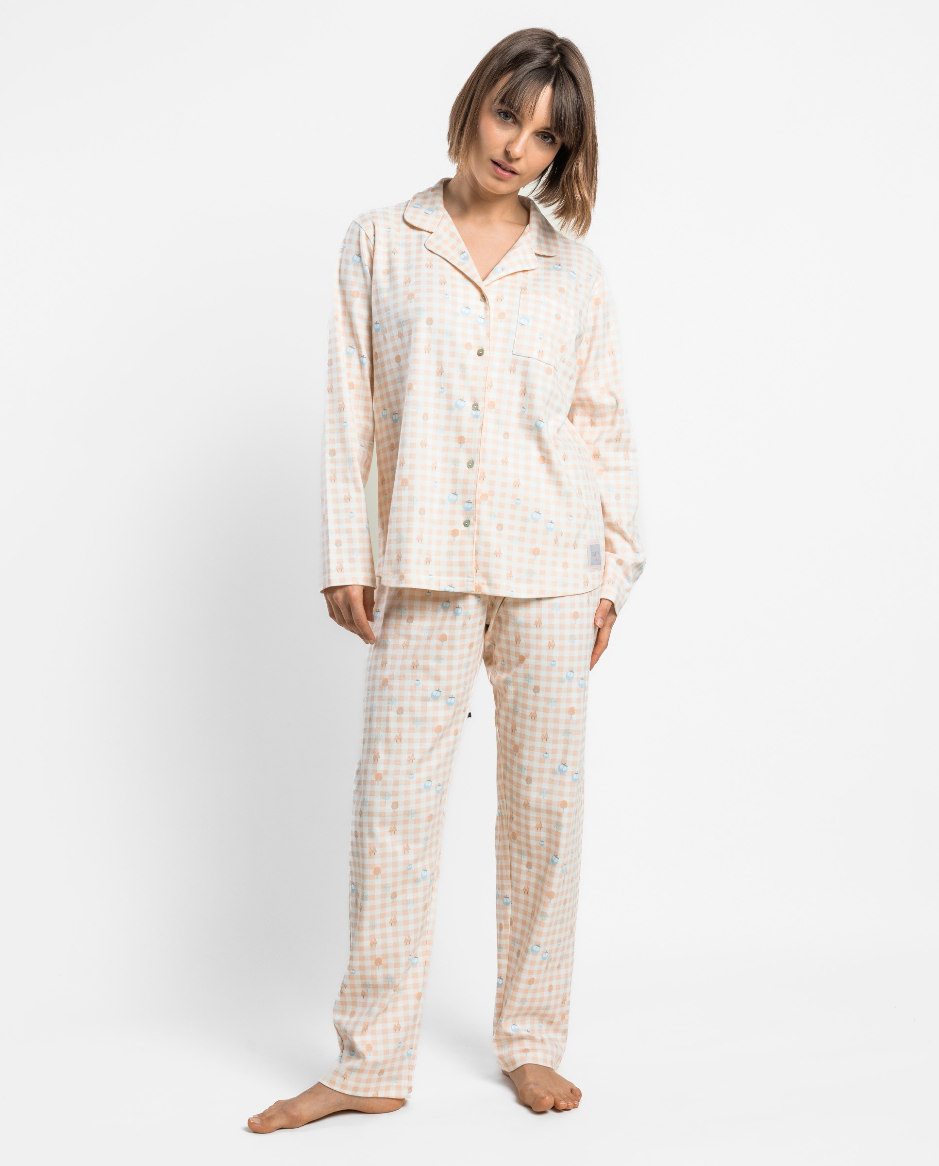 Pijama largo abierto de mujer de punto interlock de algodón - Admas - Salmón Salmón-1