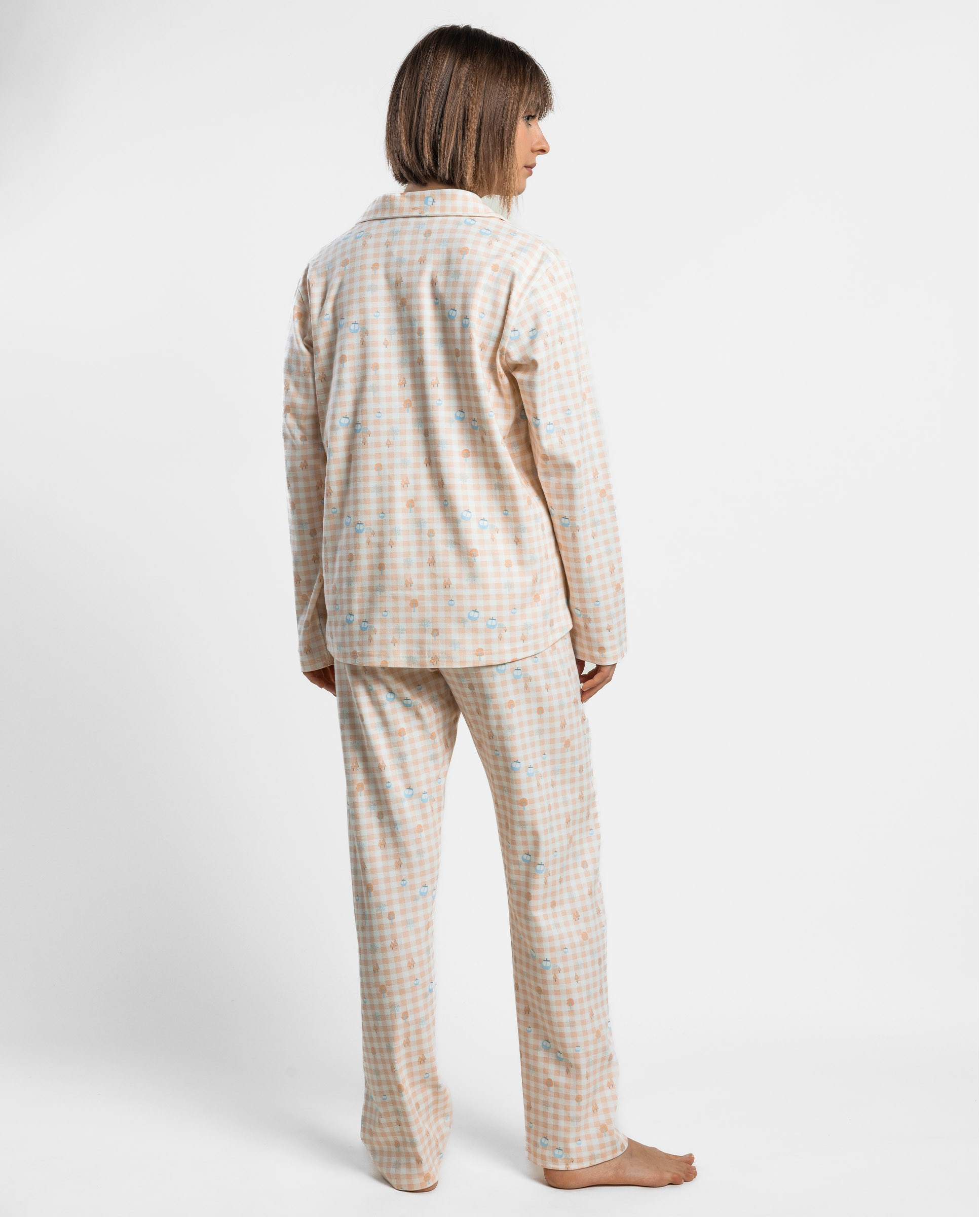Pijama largo abierto de mujer de punto interlock de algodón - Admas - Salmón Salmón-2