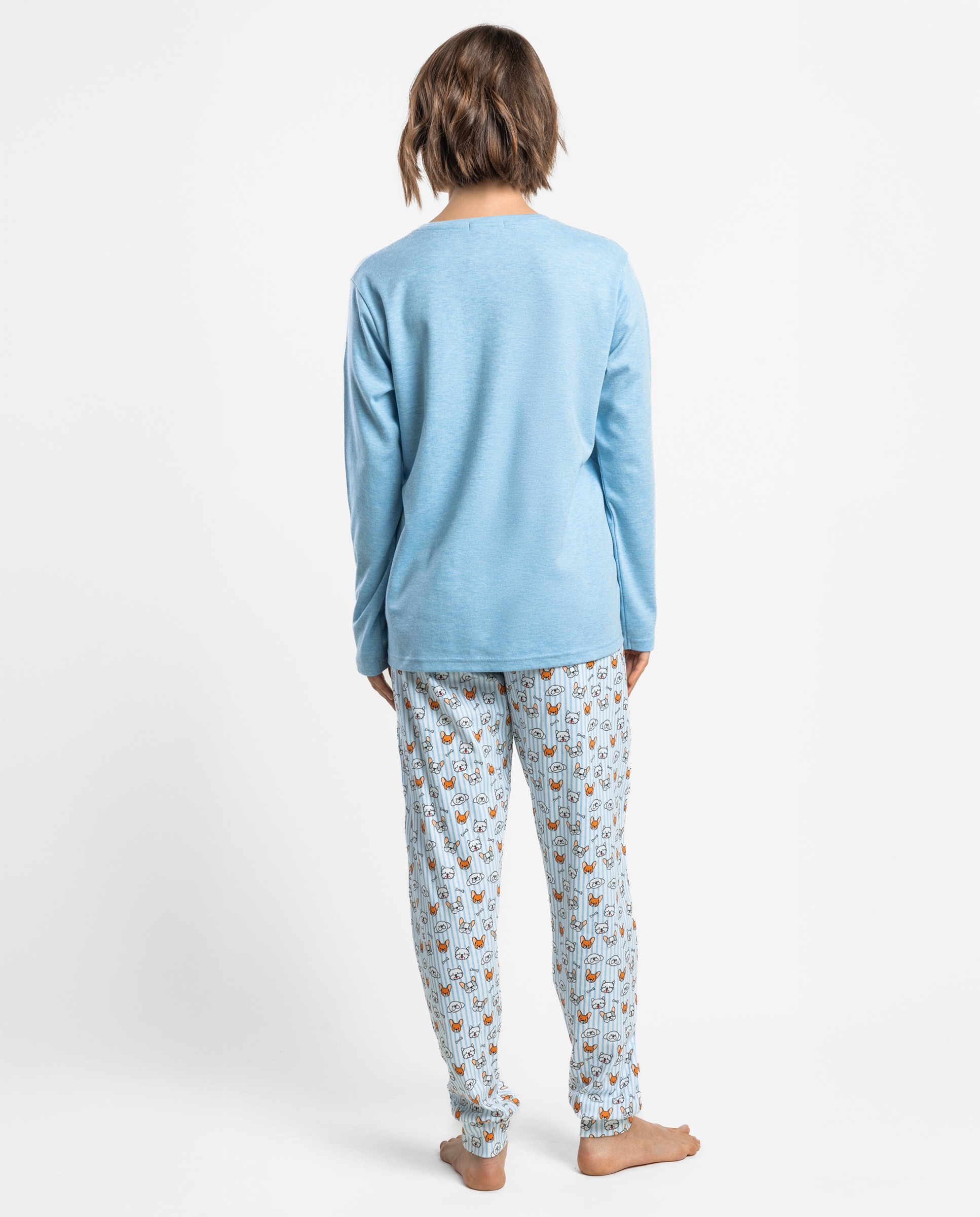 Pijama largo de mujer de punto de algodón - Admas - Azul Azul-2