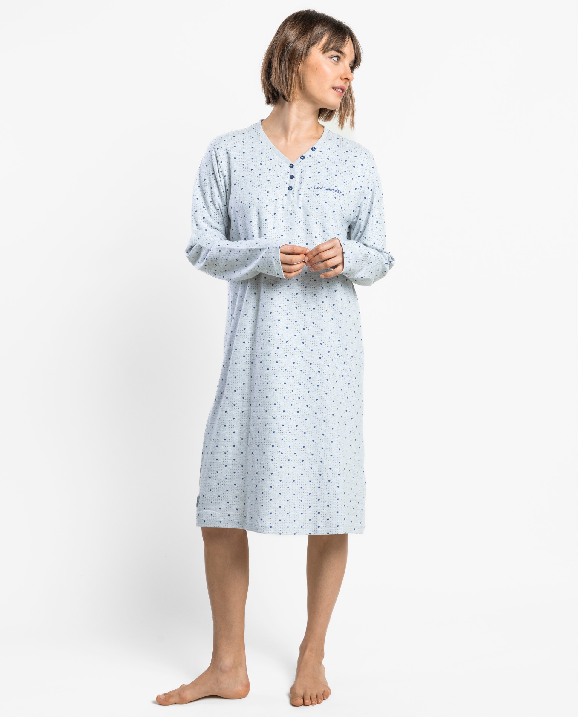Camisón largo de mujer de punto interlock - Admas - Gris Gris-1