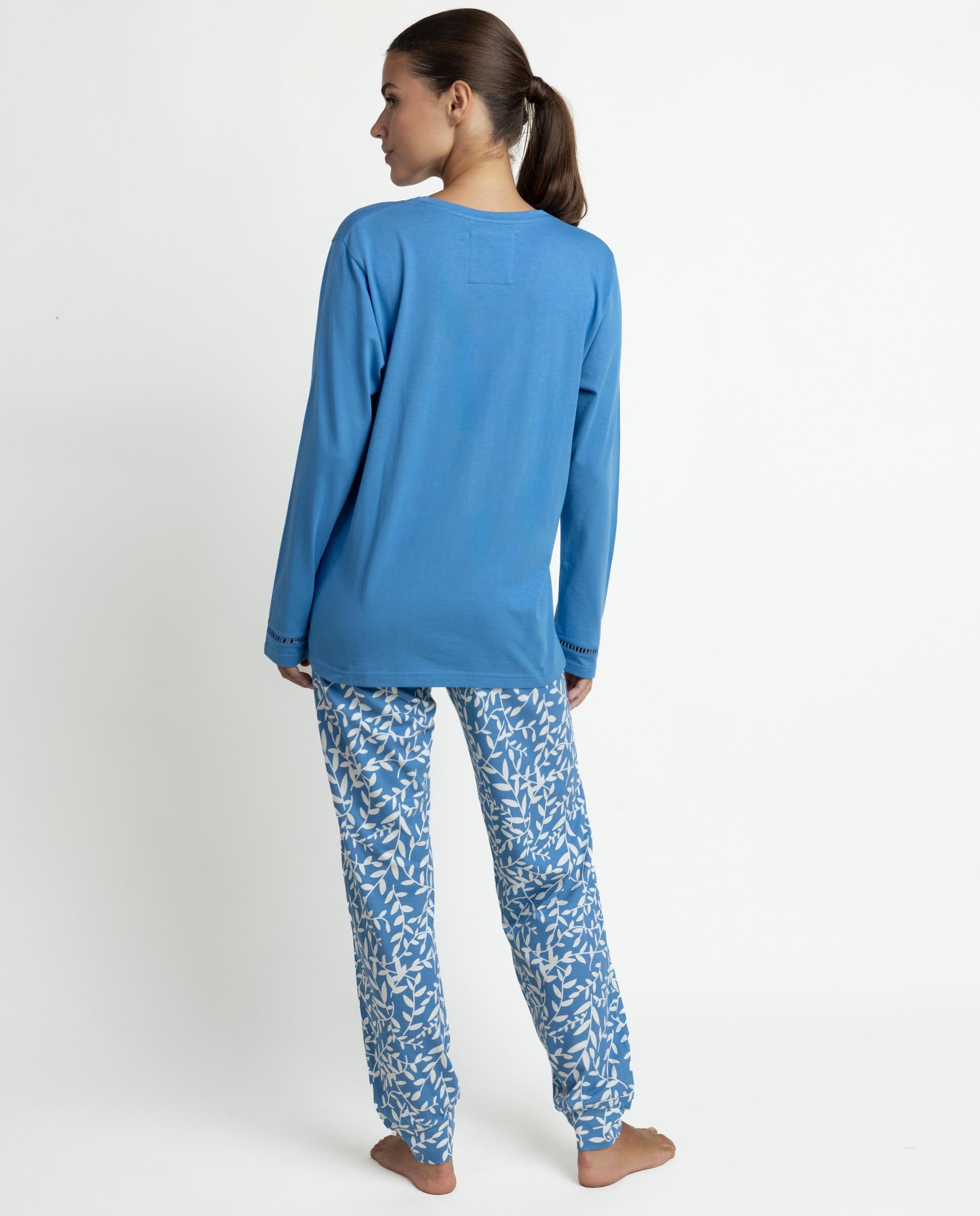Pijama largo de mujer de punto de algodón - Admas - Azul Azul-2