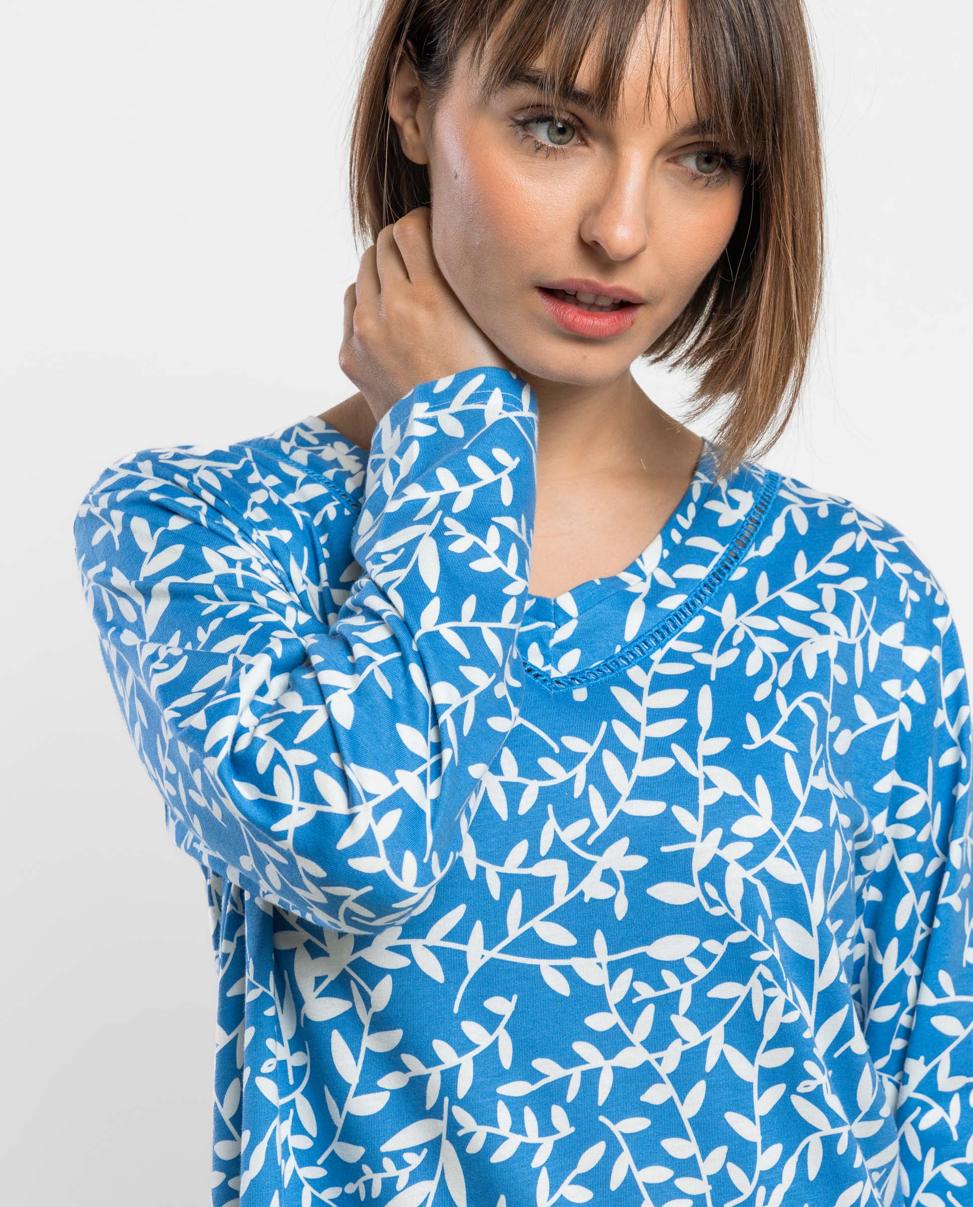 Camisón largo de mujer de punto de algodón - Admas - Azul Azul-3