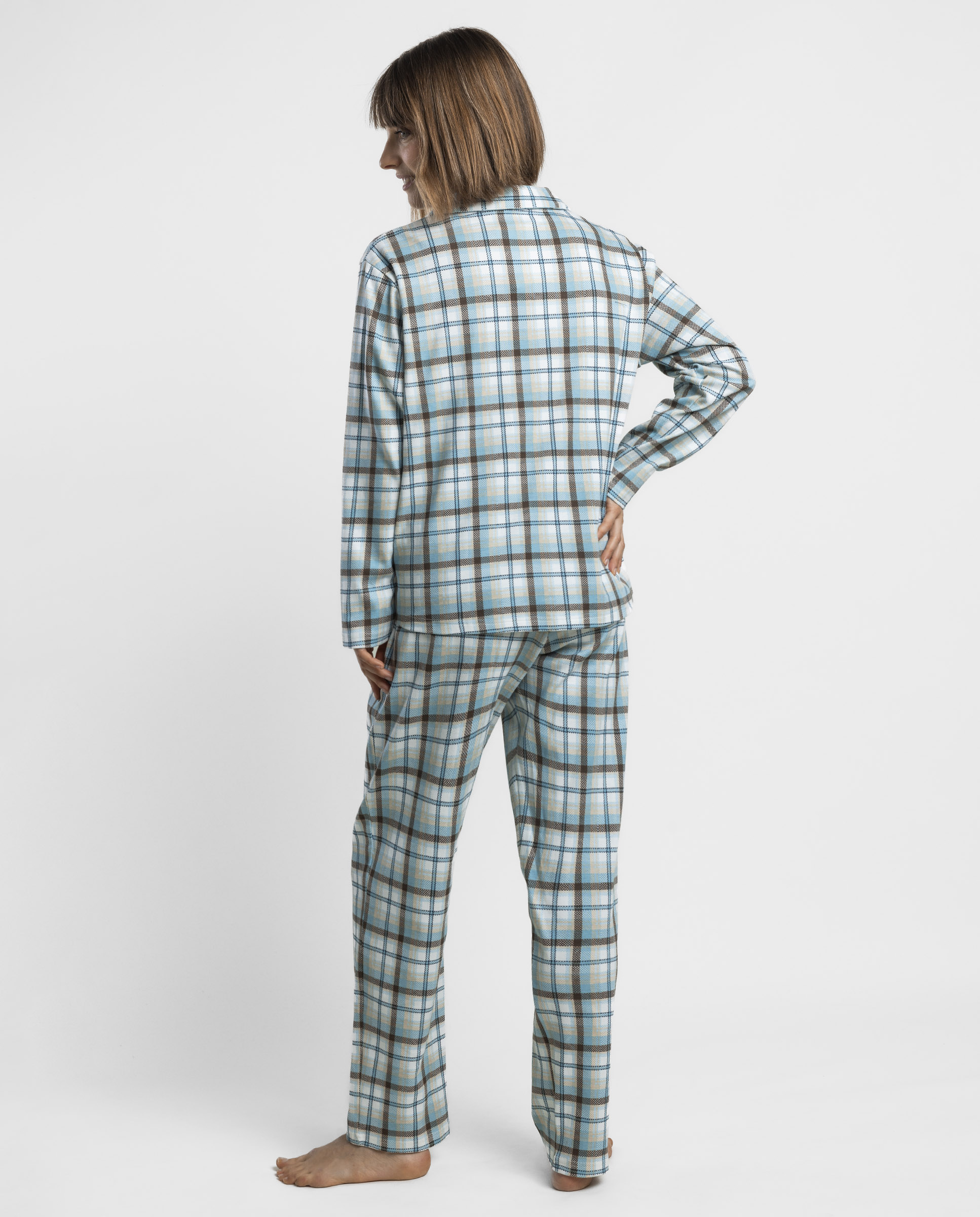 Pijama largo abierto de mujer de punto de algodón - Admas - Azul Azul-2