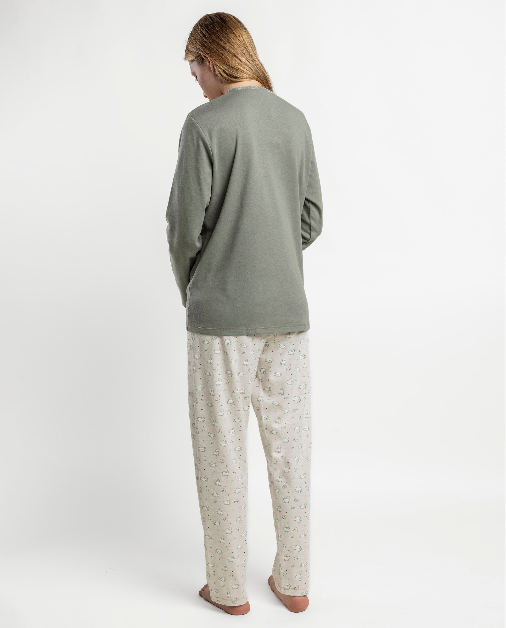 Pijama largo de mujer de punto de algodón - Admas - Verde Verde-2