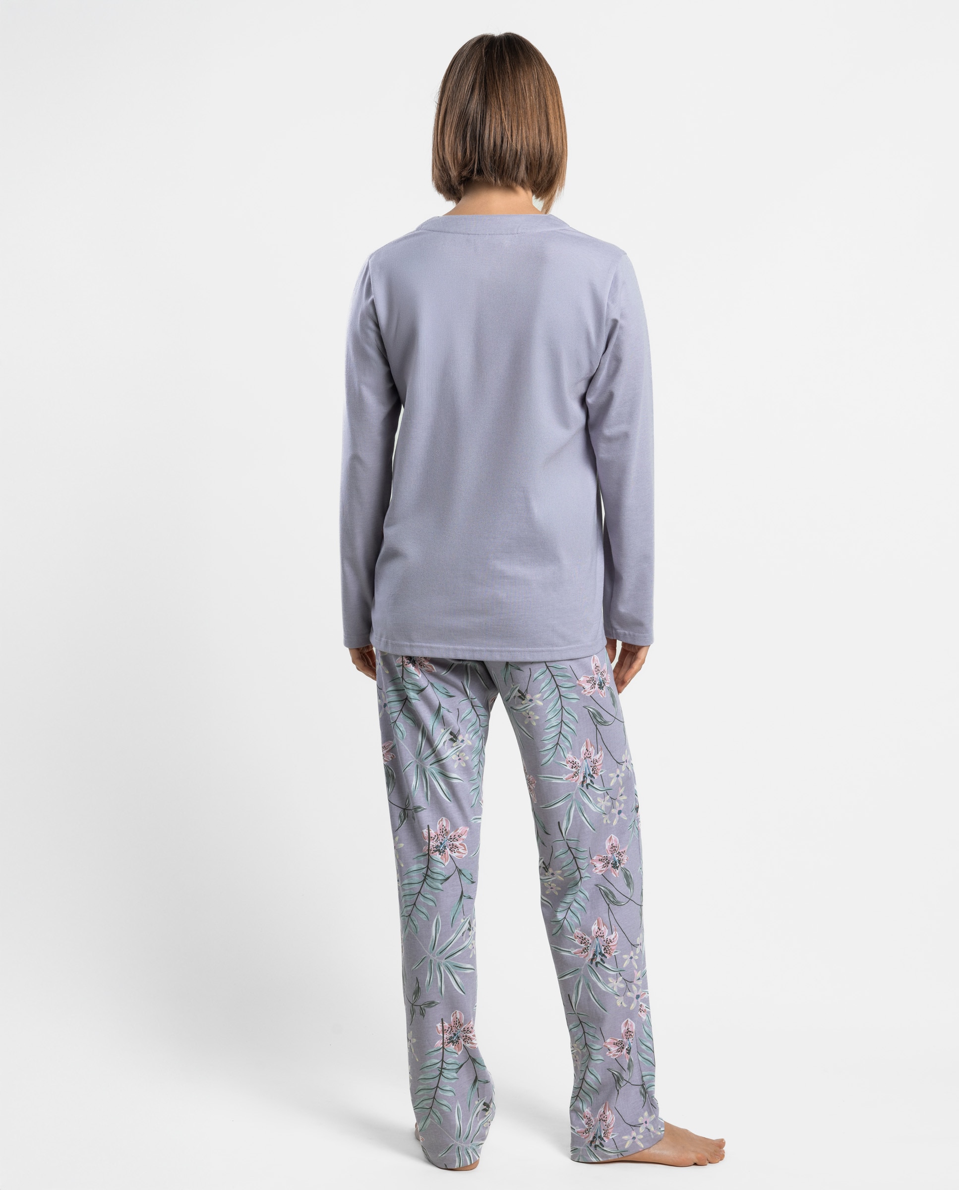 Pijama largo de mujer de punto de algodón - Admas - Lila Lila-2