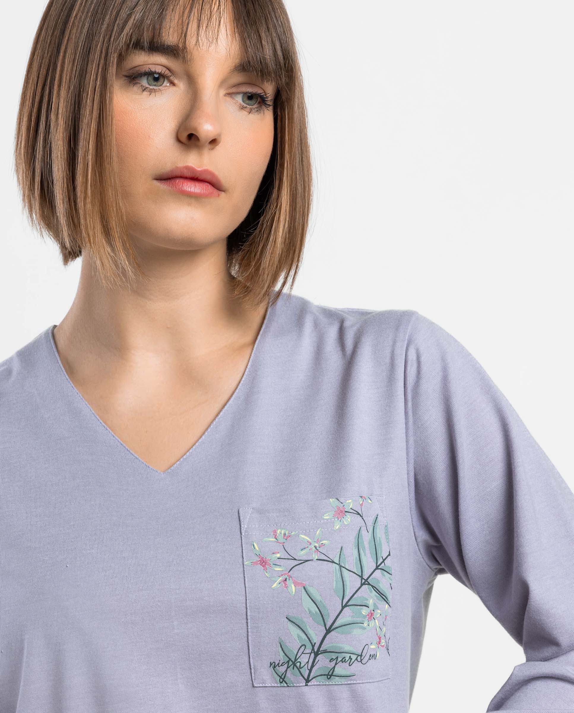 Pijama largo de mujer de punto de algodón - Admas - Lila Lila-3