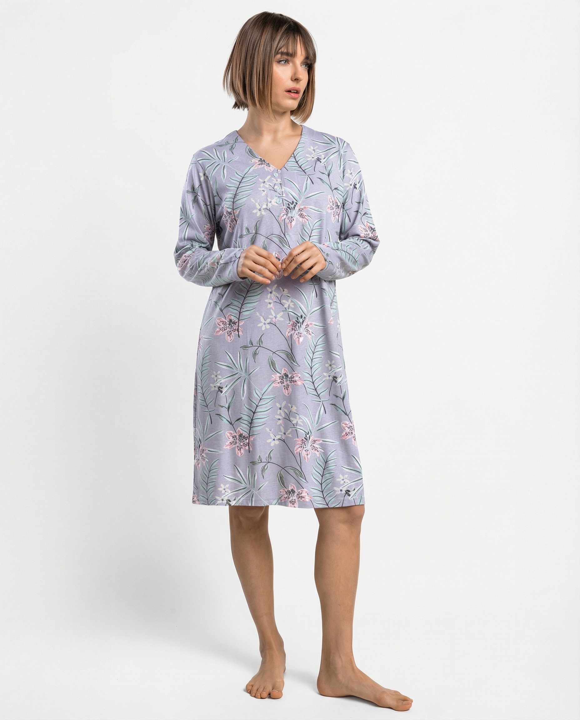 Camisón largo de mujer de punto viscosa - Admas - Lila Lila-1