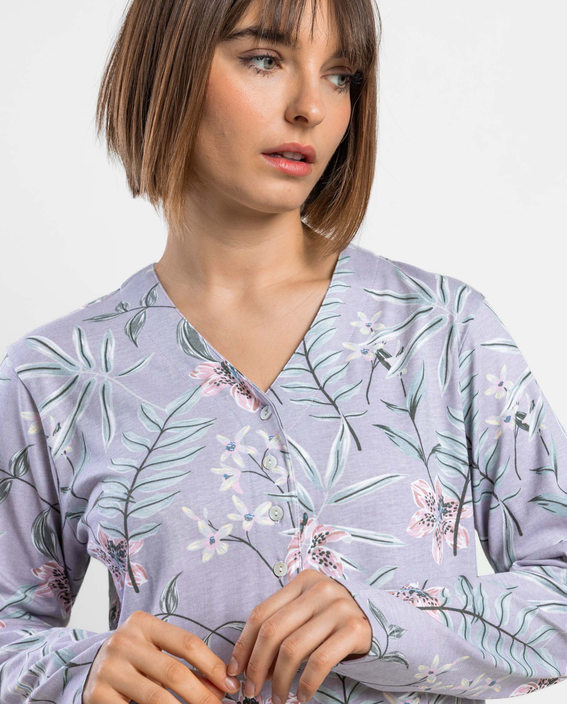 Camisón largo de mujer de punto viscosa - Admas - Lila Lila-3