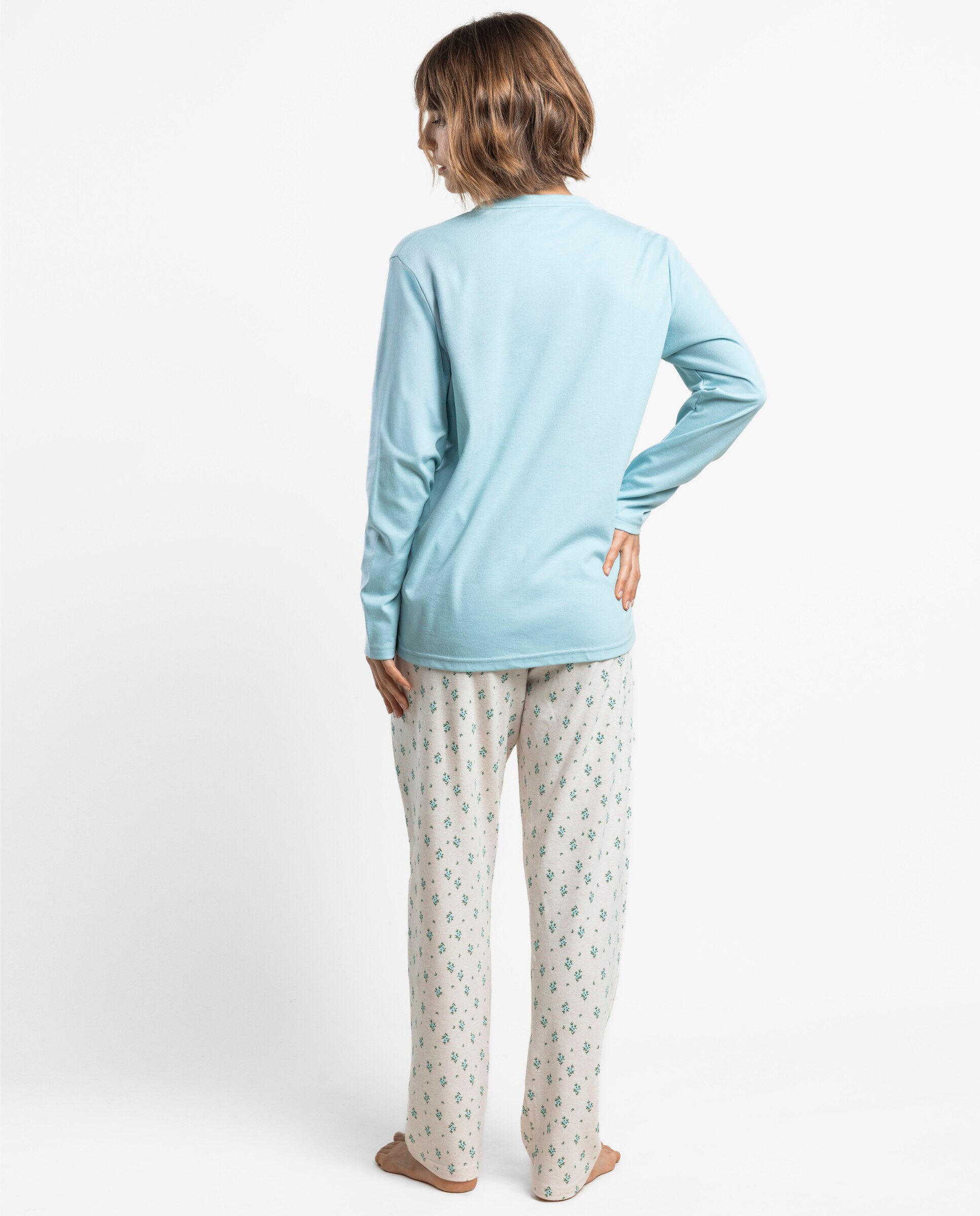 Pijama largo de mujer de punto de algodón - Admas - Verde Agua Verde Agua-2