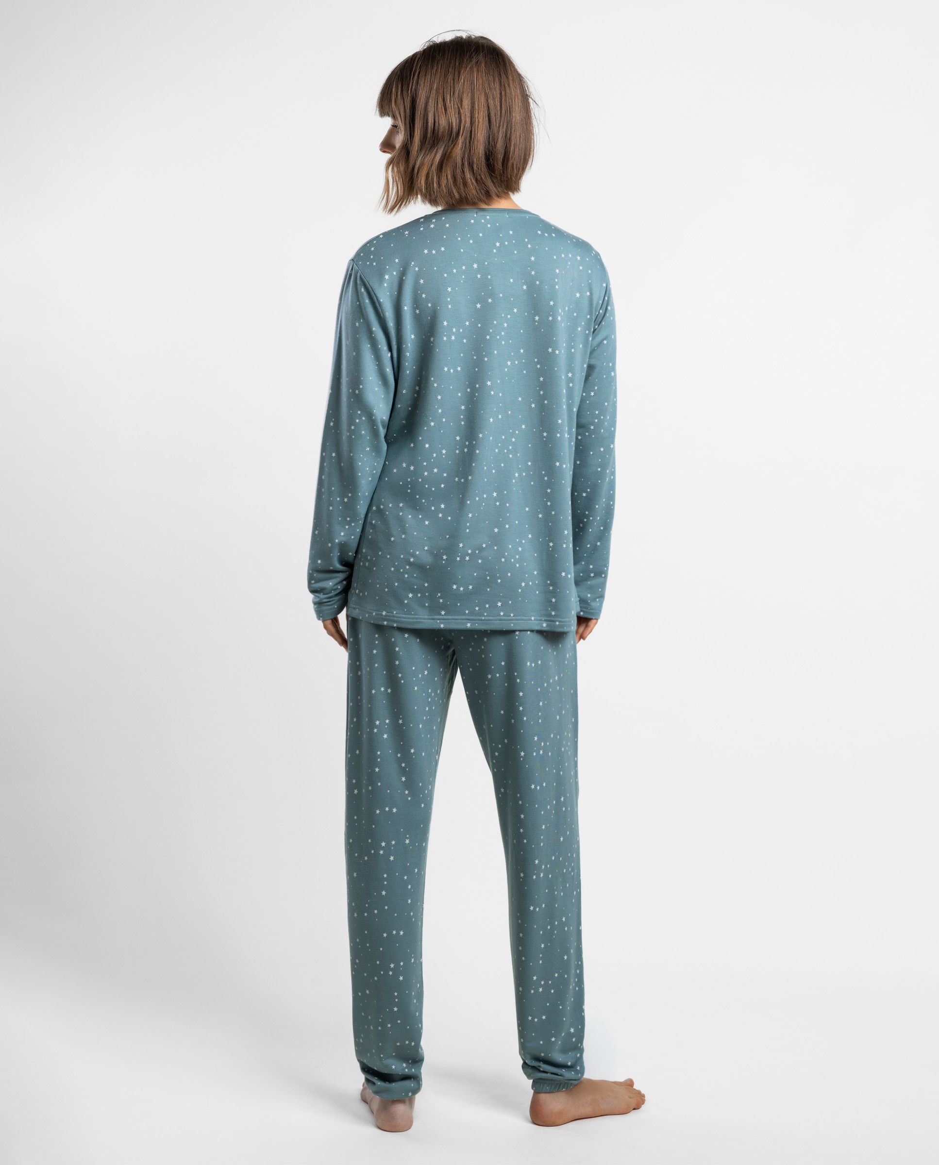 Pijama largo de mujer de punto viscosa - Admas - Azul Azul-2