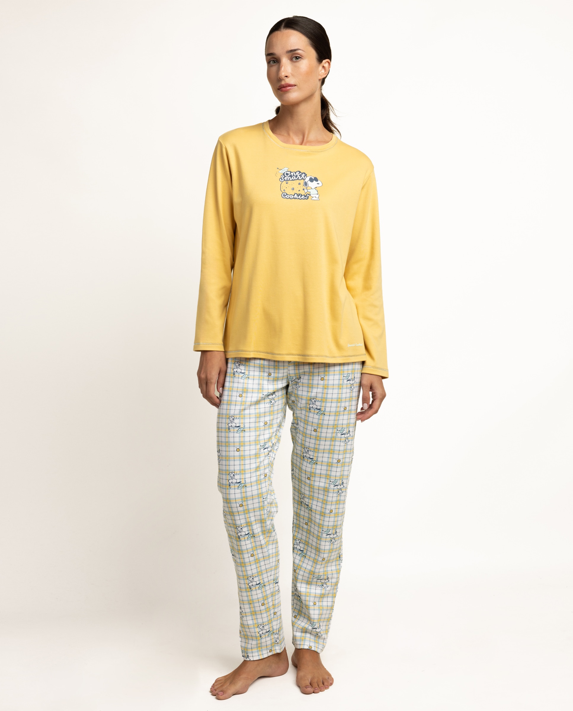 Imagen 0 de Pijama largo de mujer de punto interlock de algodón Mostaza