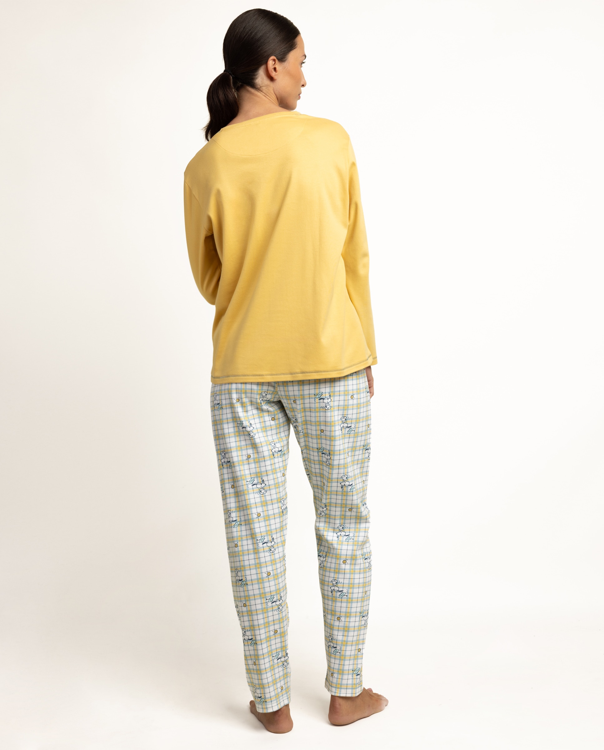 Pijama largo de mujer de punto interlock de algodón - Peanuts - Mostaza Mostaza-2