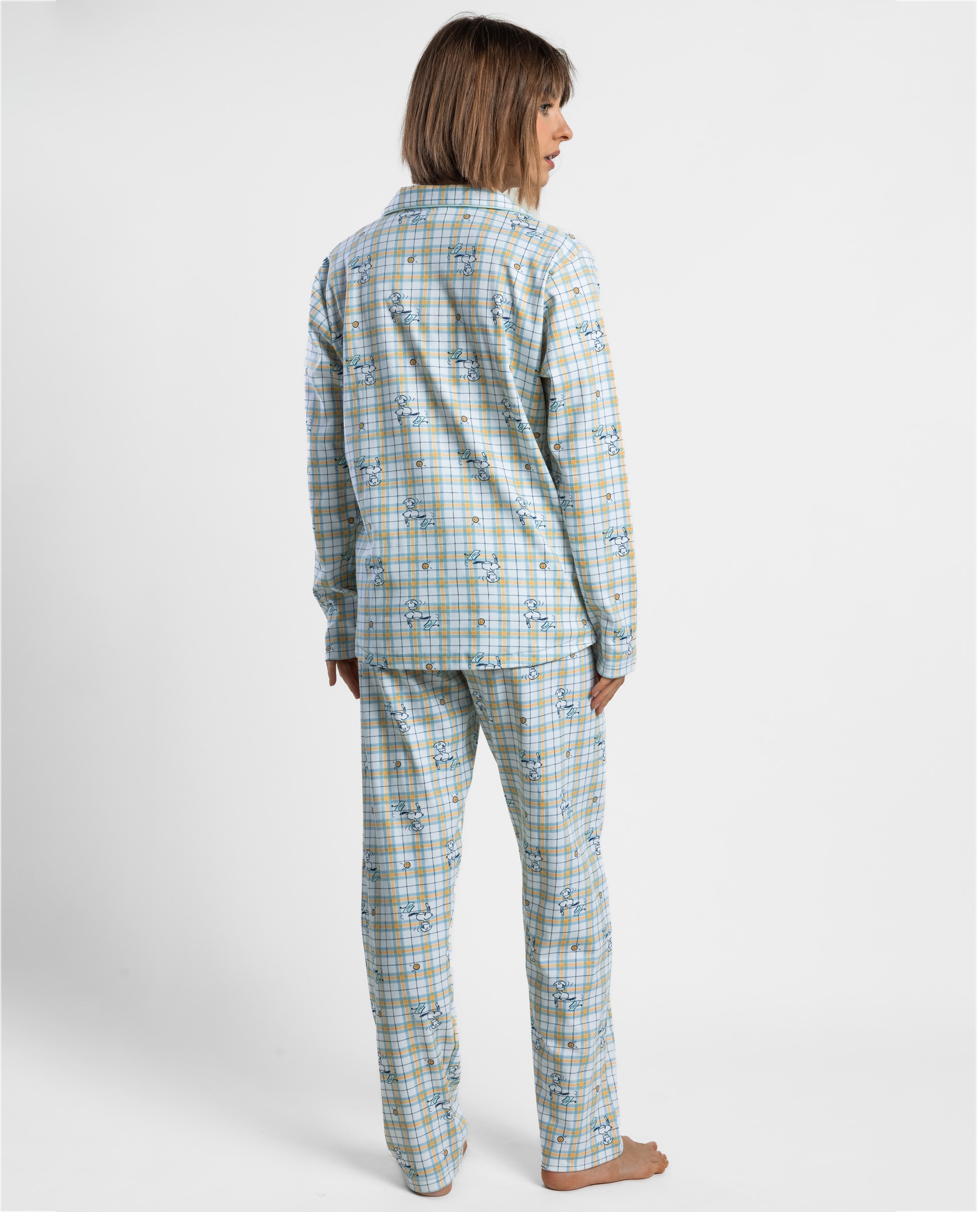 Pijama largo abierto de mujer de punto interlock de algodón - Peanuts - Azul Azul-2