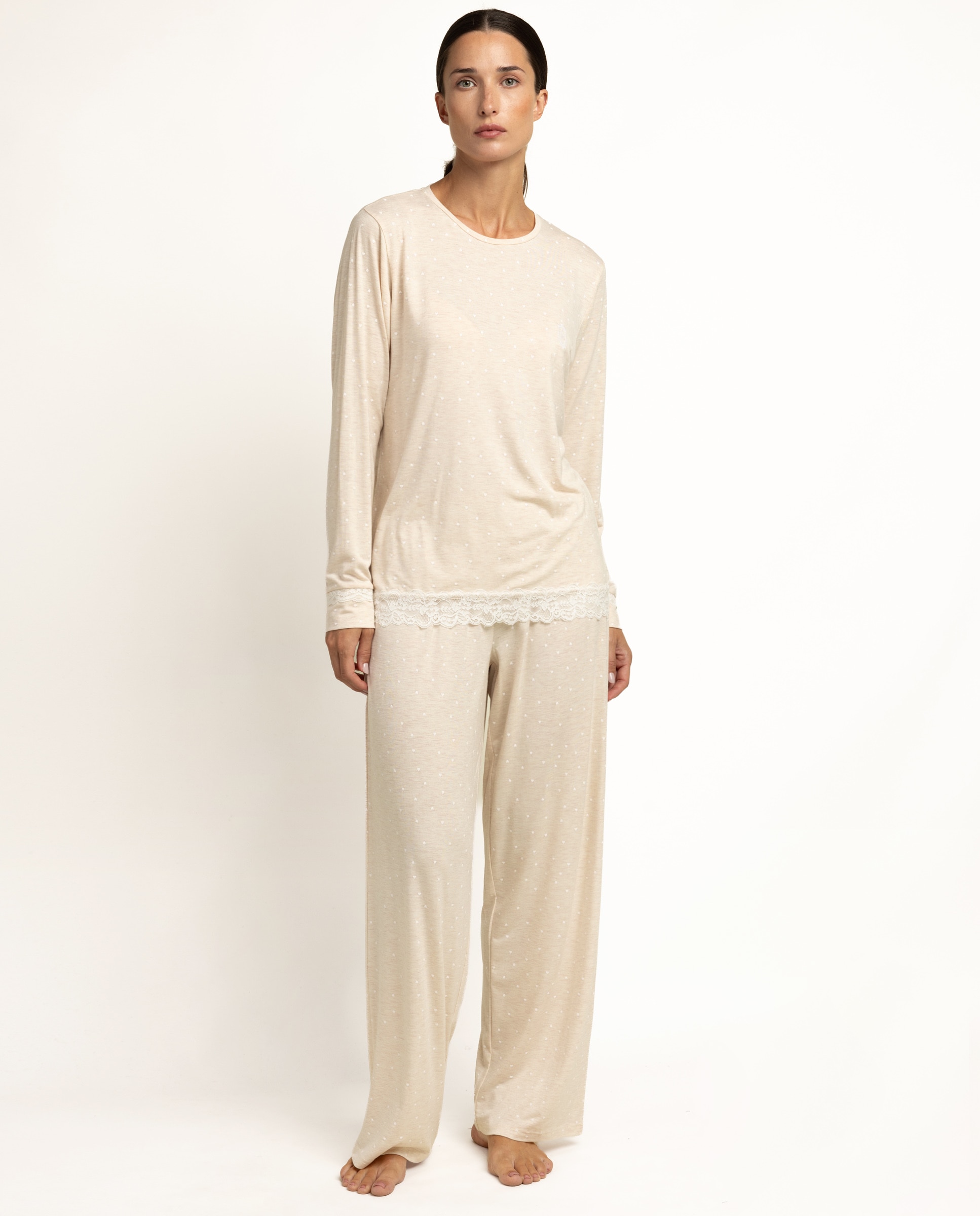 Pijama largo de mujer de punto viscosa - Admas - Beige Beige-1