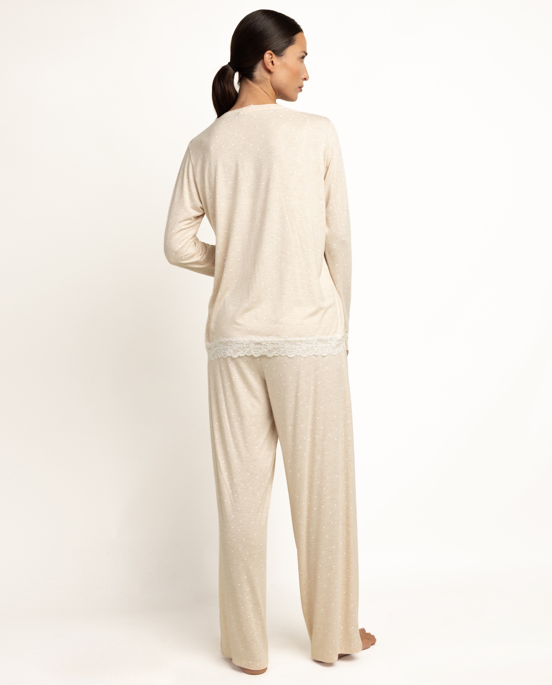 Pijama largo de mujer de punto viscosa - Admas - Beige Beige-2