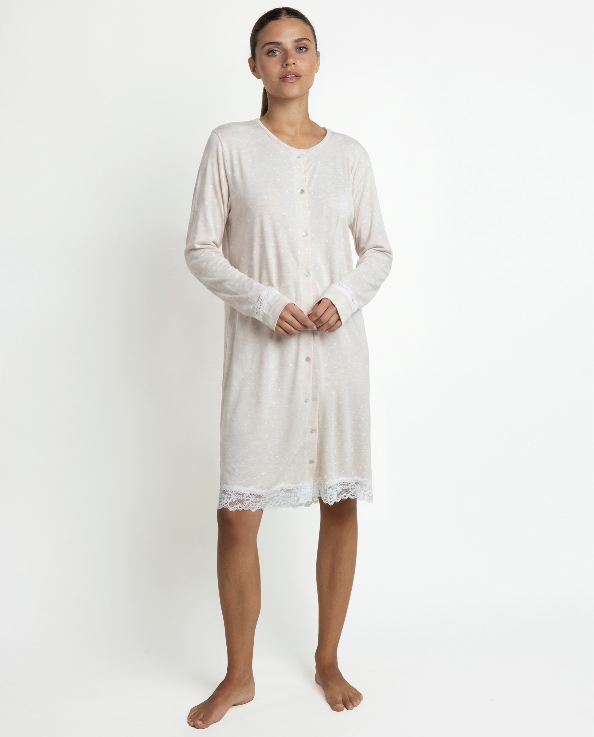 Camisón largo de mujer de punto viscosa - Admas - Beige Beige-1