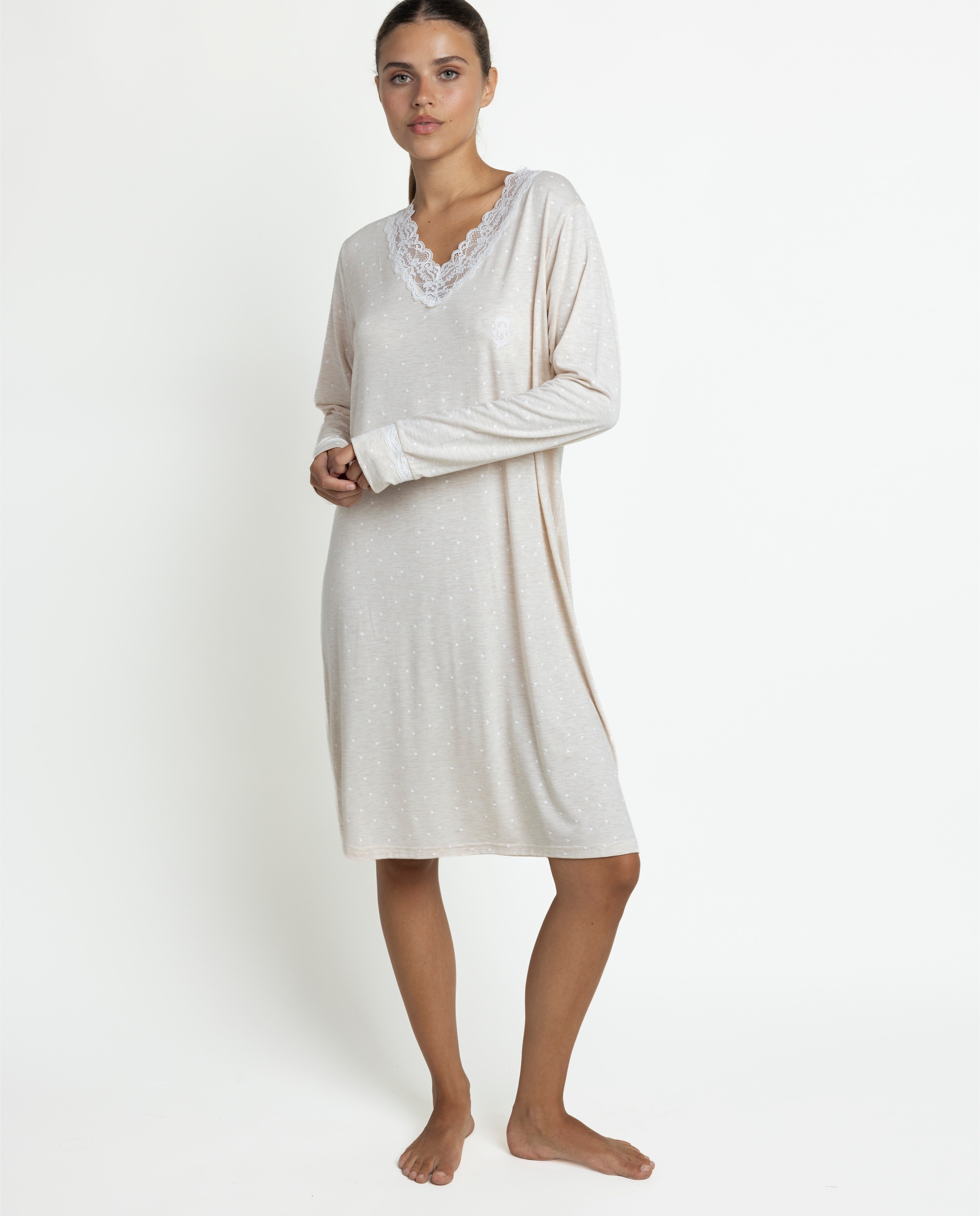 Camisón largo de mujer de punto viscosa - Admas - Beige Beige-1