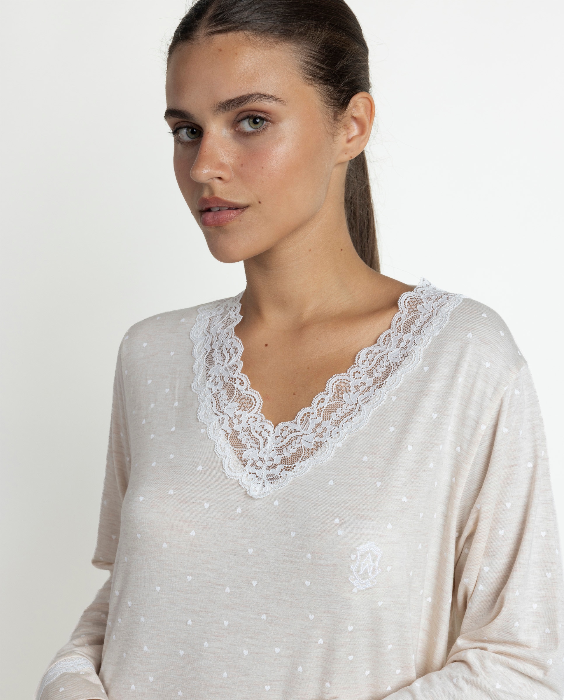 Camisón largo de mujer de punto viscosa - Admas - Beige Beige-3