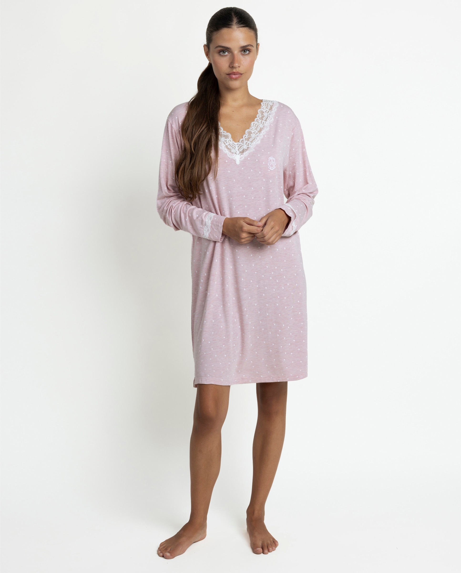 Camisón largo de mujer de punto viscosa - Admas - Rosa Rosa-1