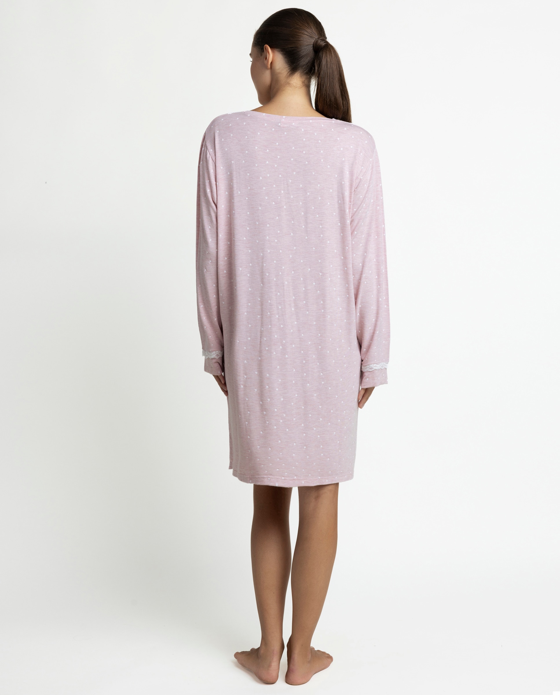 Camisón largo de mujer de punto viscosa - Admas - Rosa Rosa-2