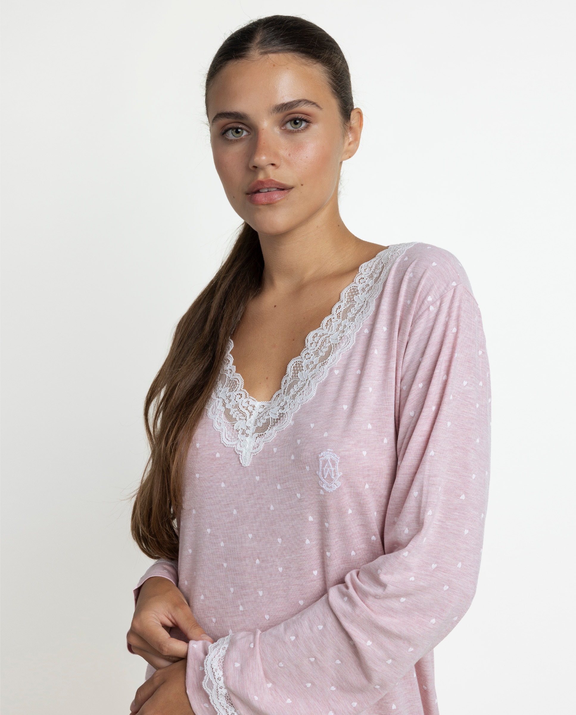 Camisón largo de mujer de punto viscosa - Admas - Rosa Rosa-3